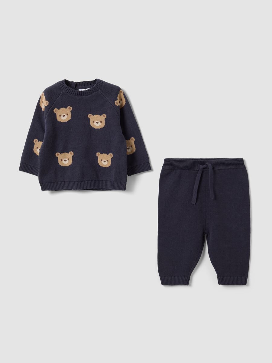 Black 100% cotton baby set with teddy bear top and trousers_0