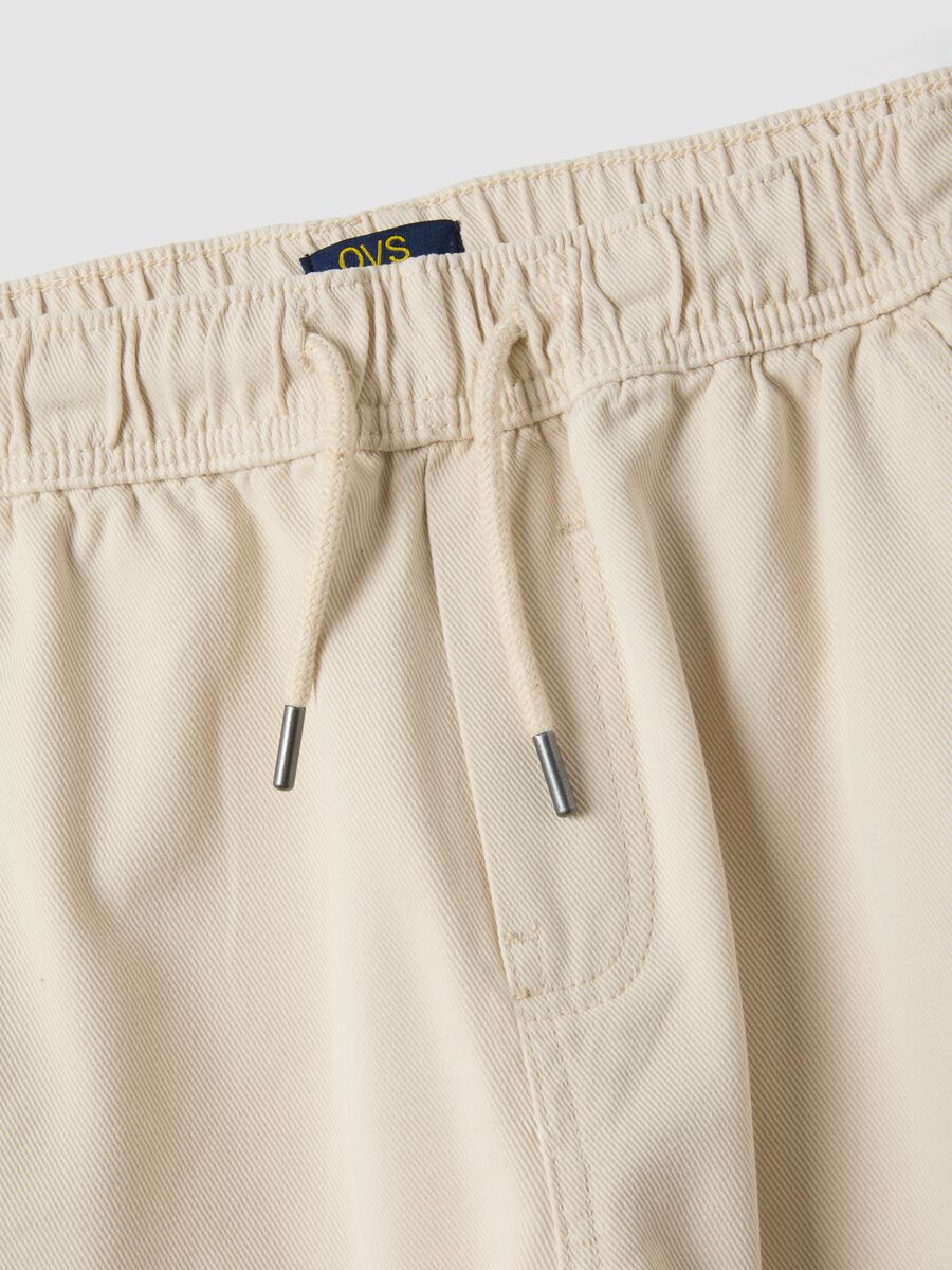 Beige stretch cotton trousers with elasticated waist, comfort fit_1