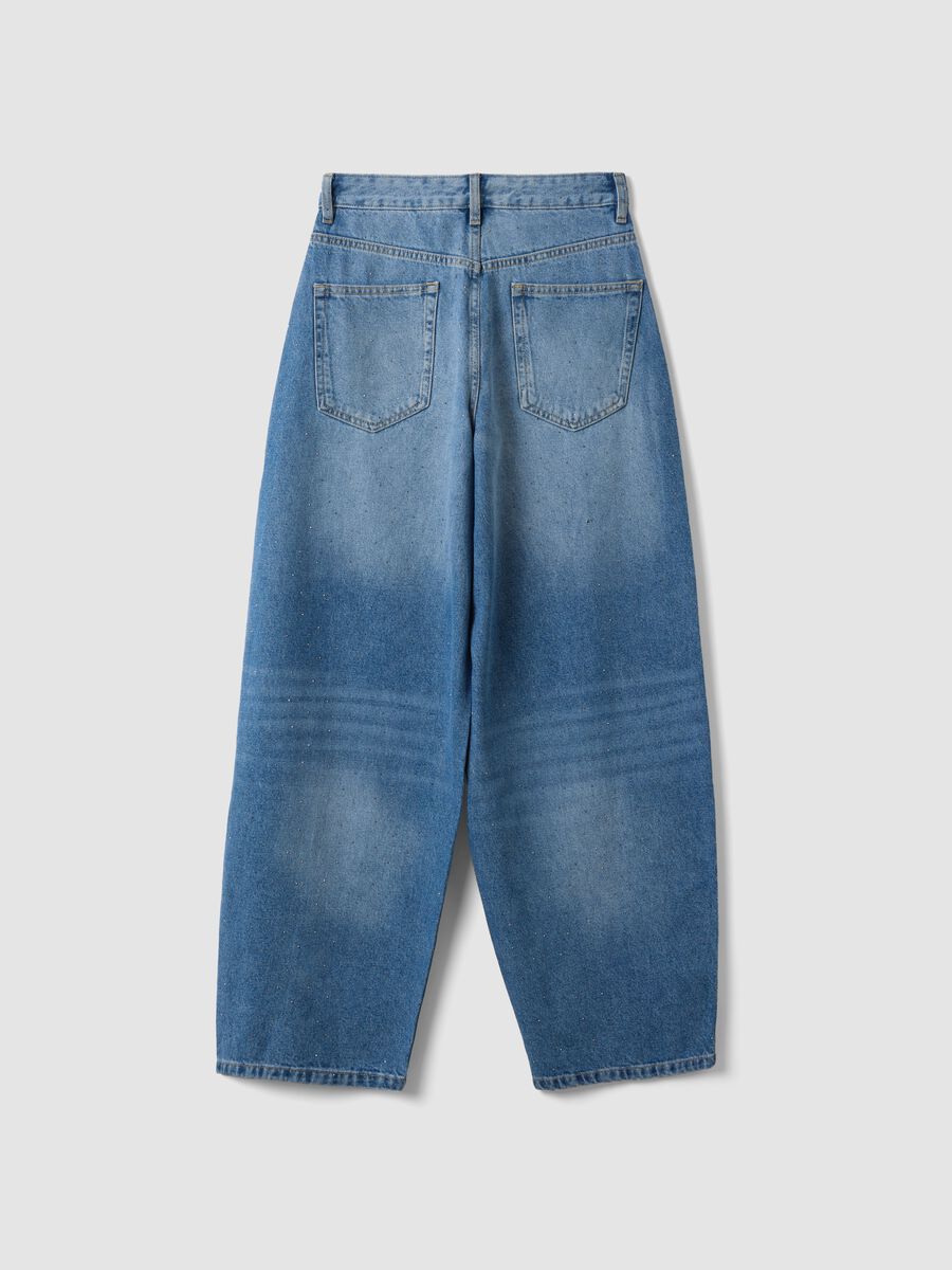 Blue pure-cotton skater-fit jeans with rhinestones_1