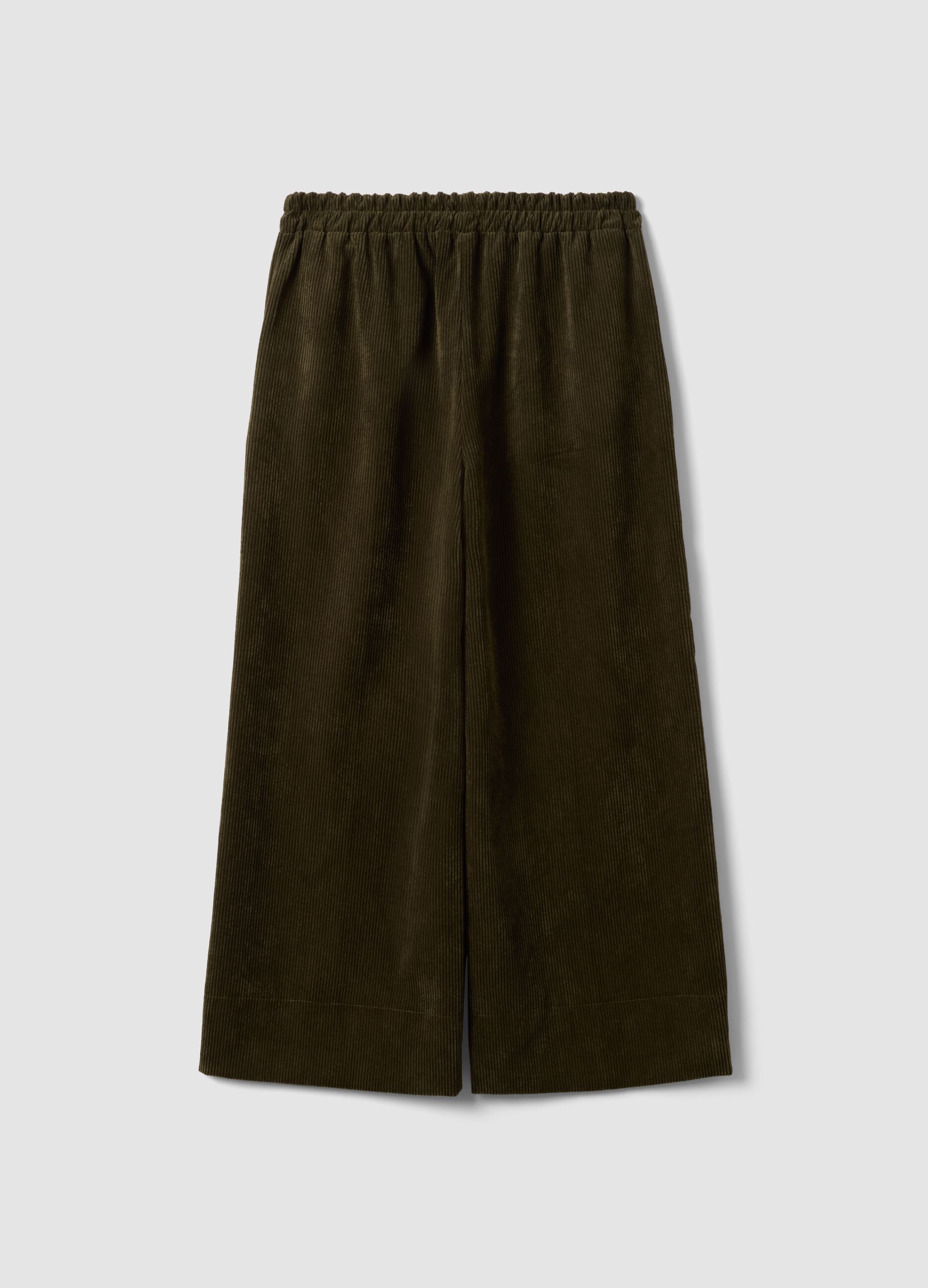 Green wide-leg ribbed trousers in stretch viscose blend, regular fit