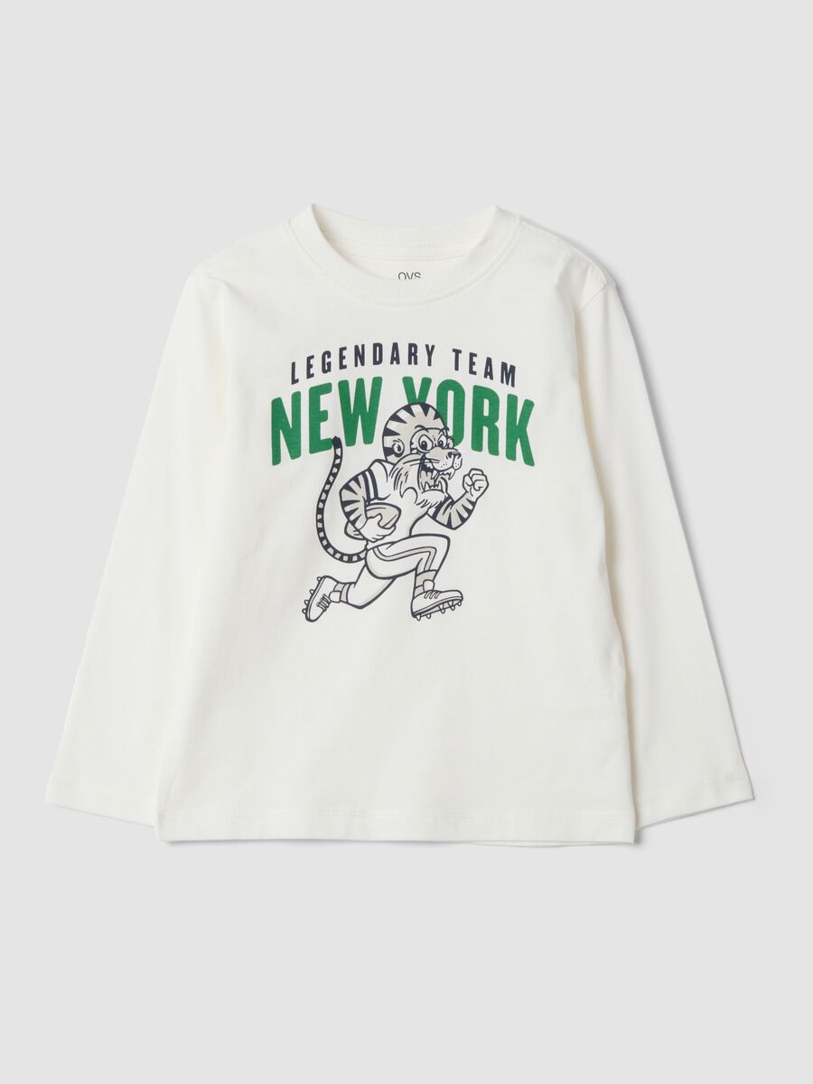 T-shirt bianca in puro cotone organico con stampa college_0