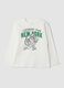 T-shirt bianca in puro cotone organico con stampa college_0