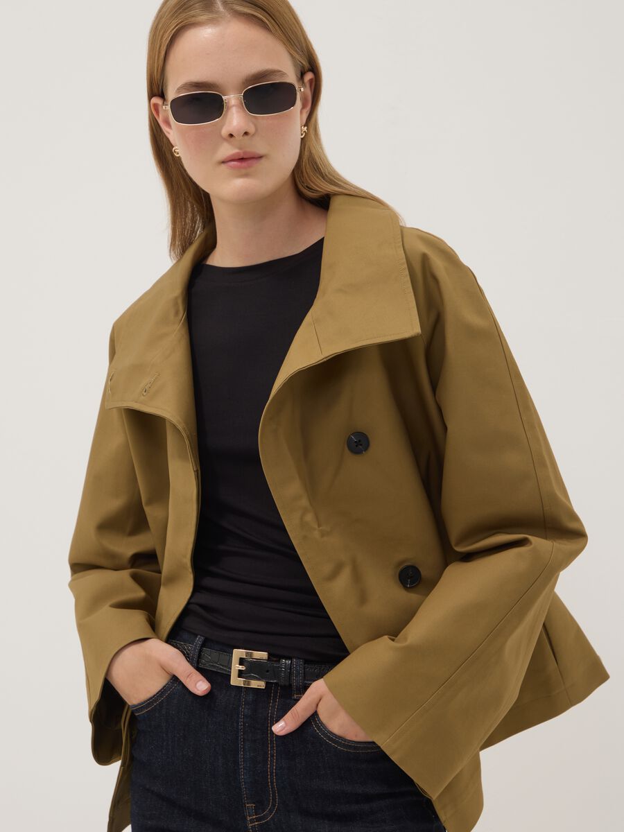 Green pure cotton jacket with buttons, regular fit_0