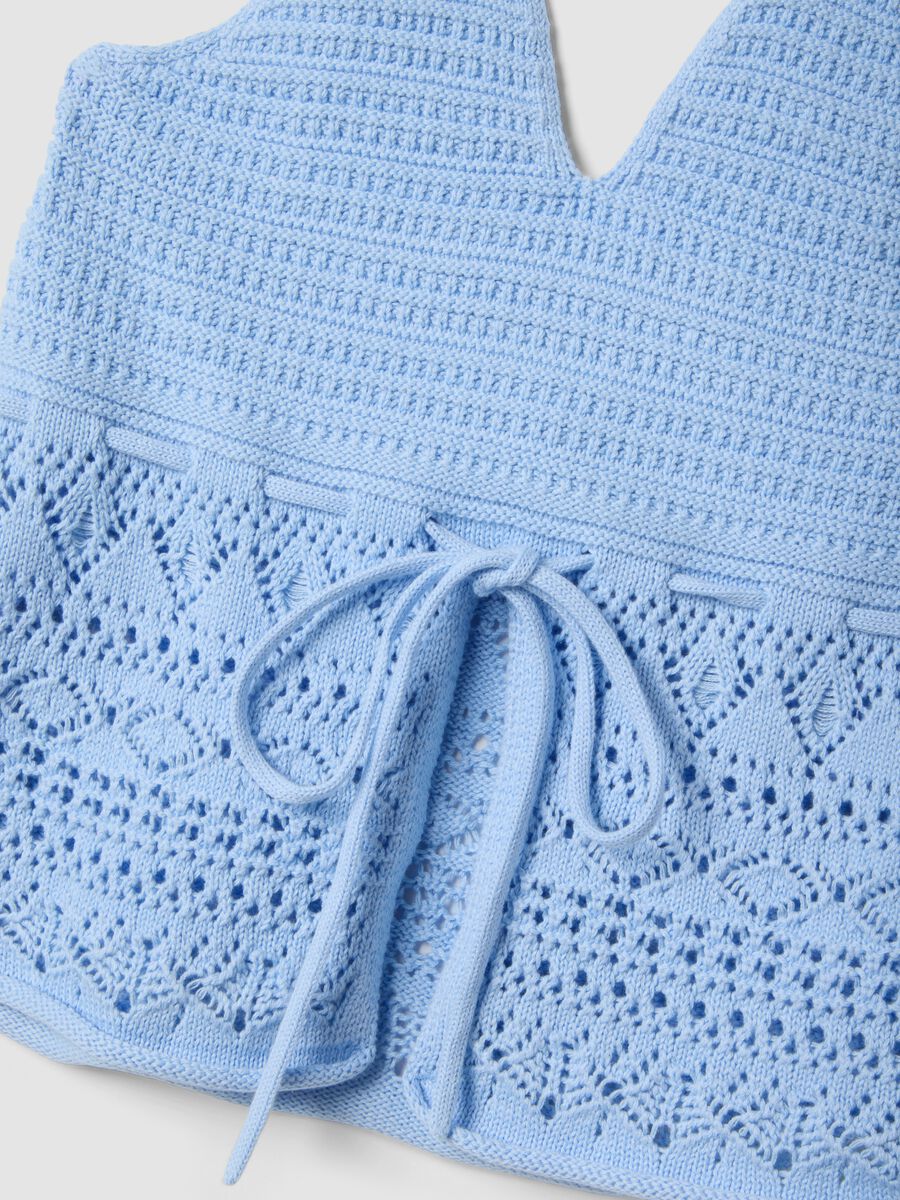 Sky-blue pure cotton regular-fit top with openwork texture_5