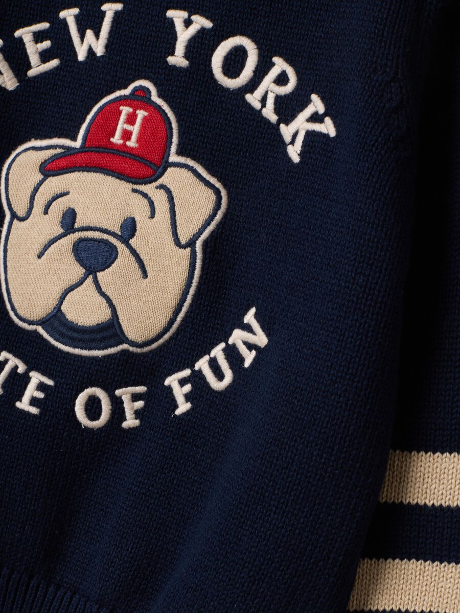 Blue pure cotton crew-neck jumper with puppy print for baby boy_3