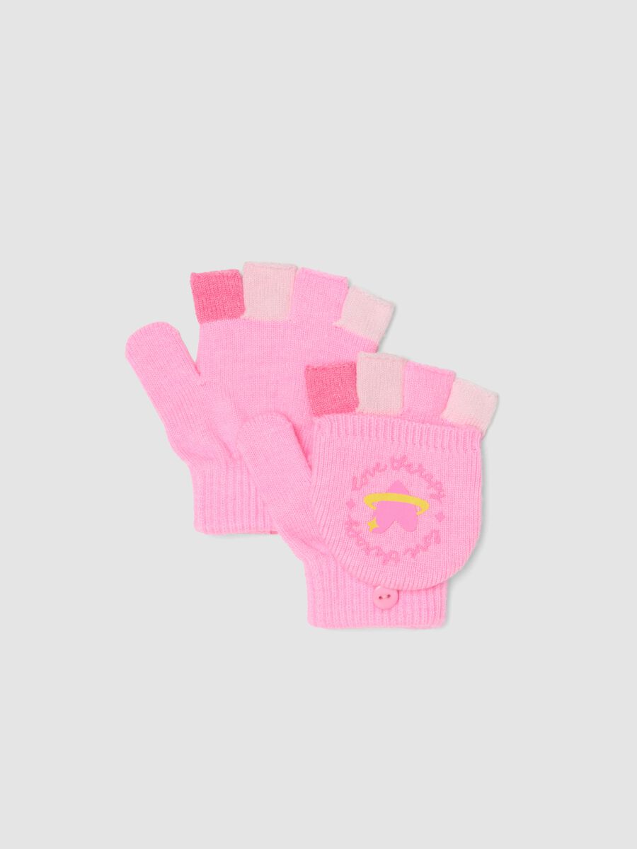 Pink viscose-blend gloves with convertible flap_0