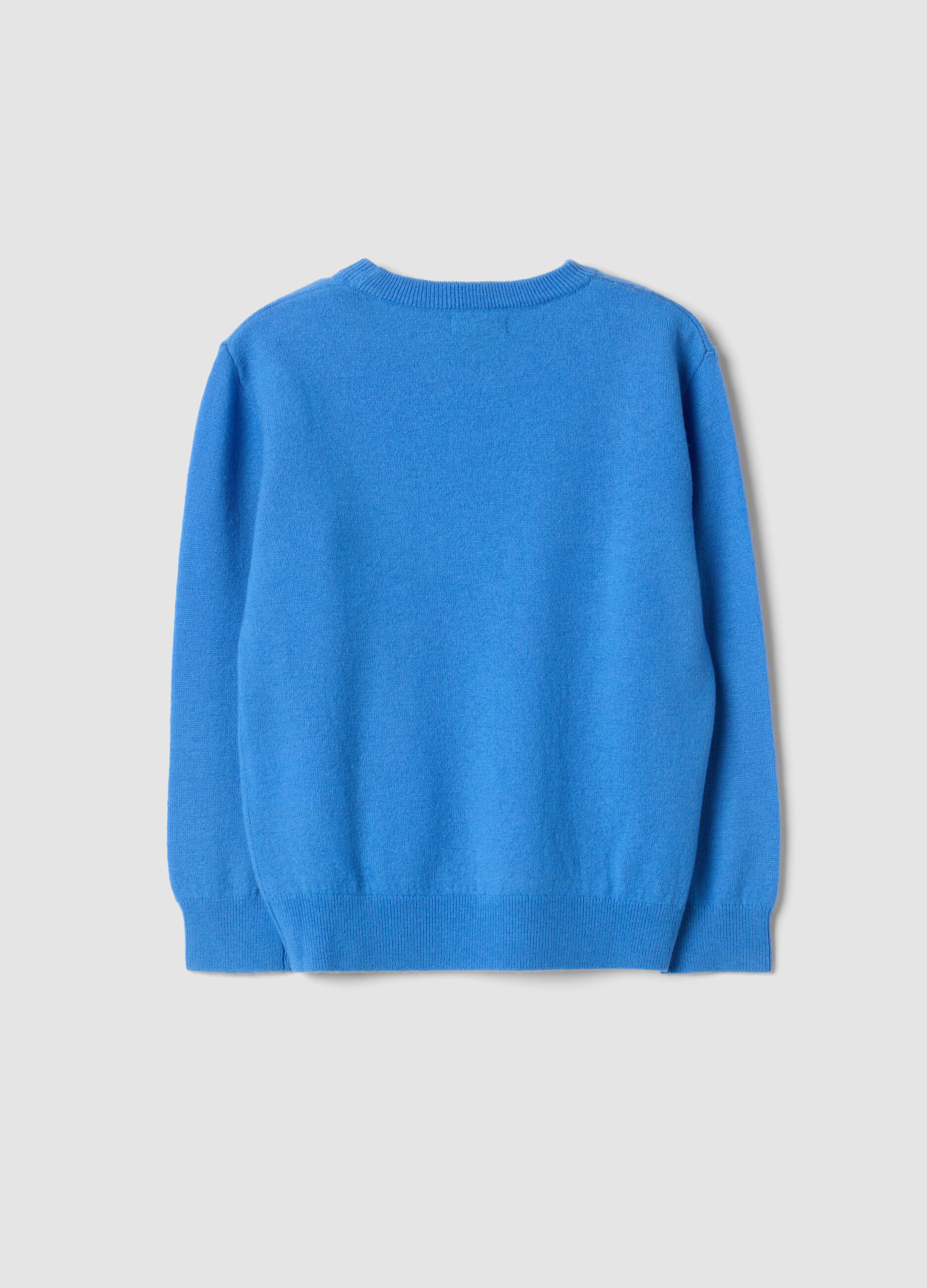 Blue pure wool long-sleeve regular-fit jumper