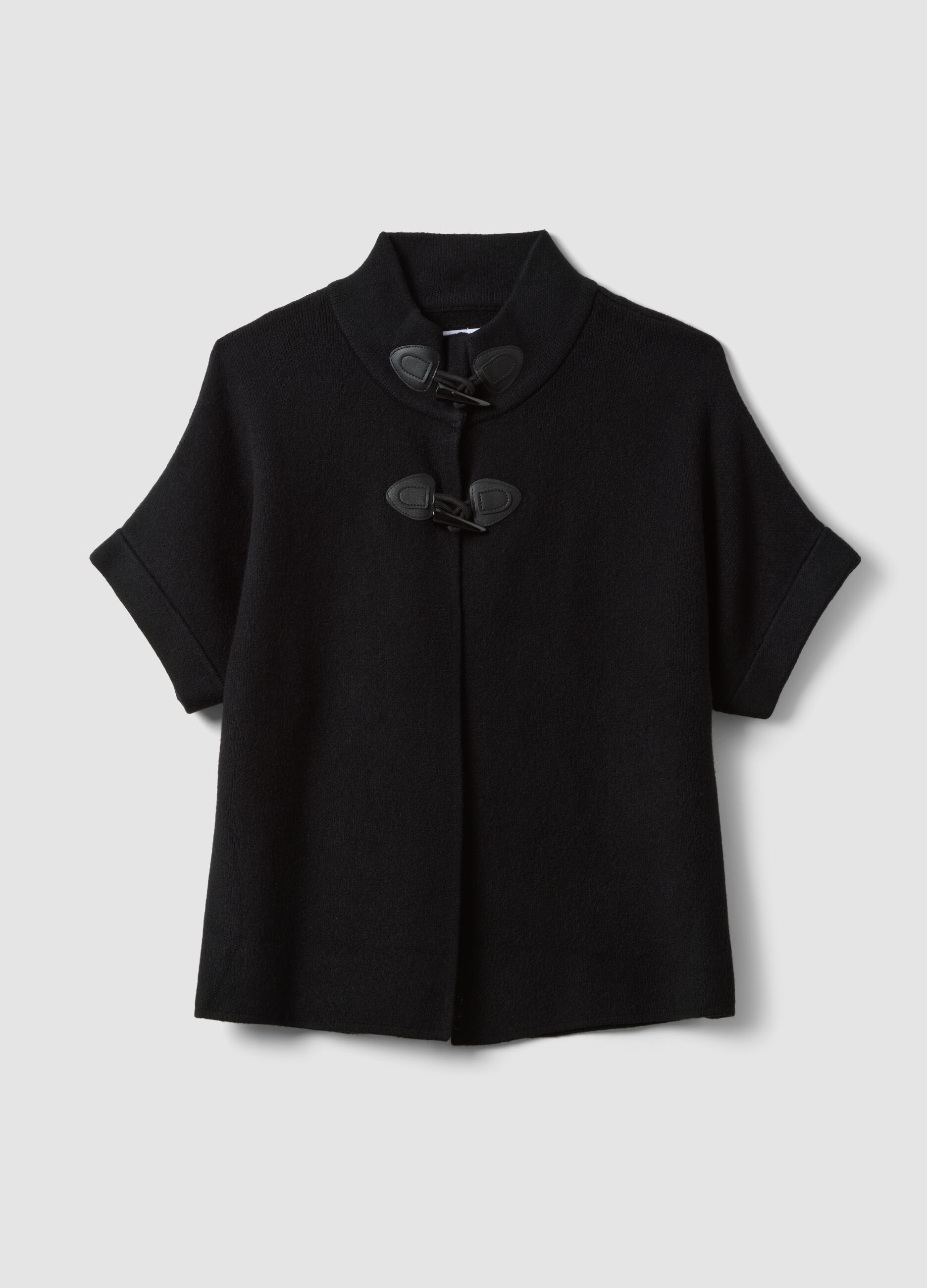 Cardigan nero in misto viscosa con alamari regular fit