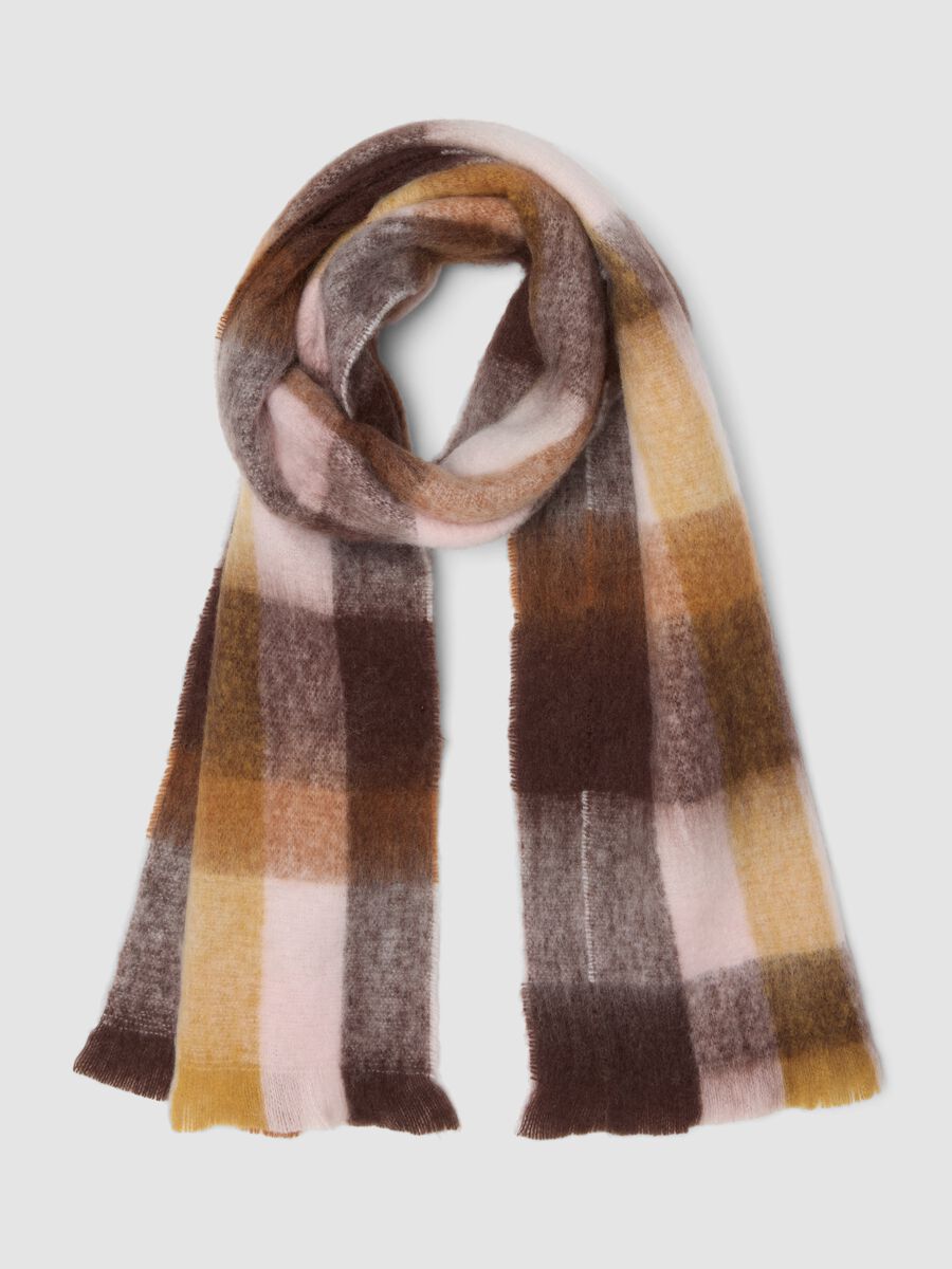 Pink checked wool-blend scarf_0