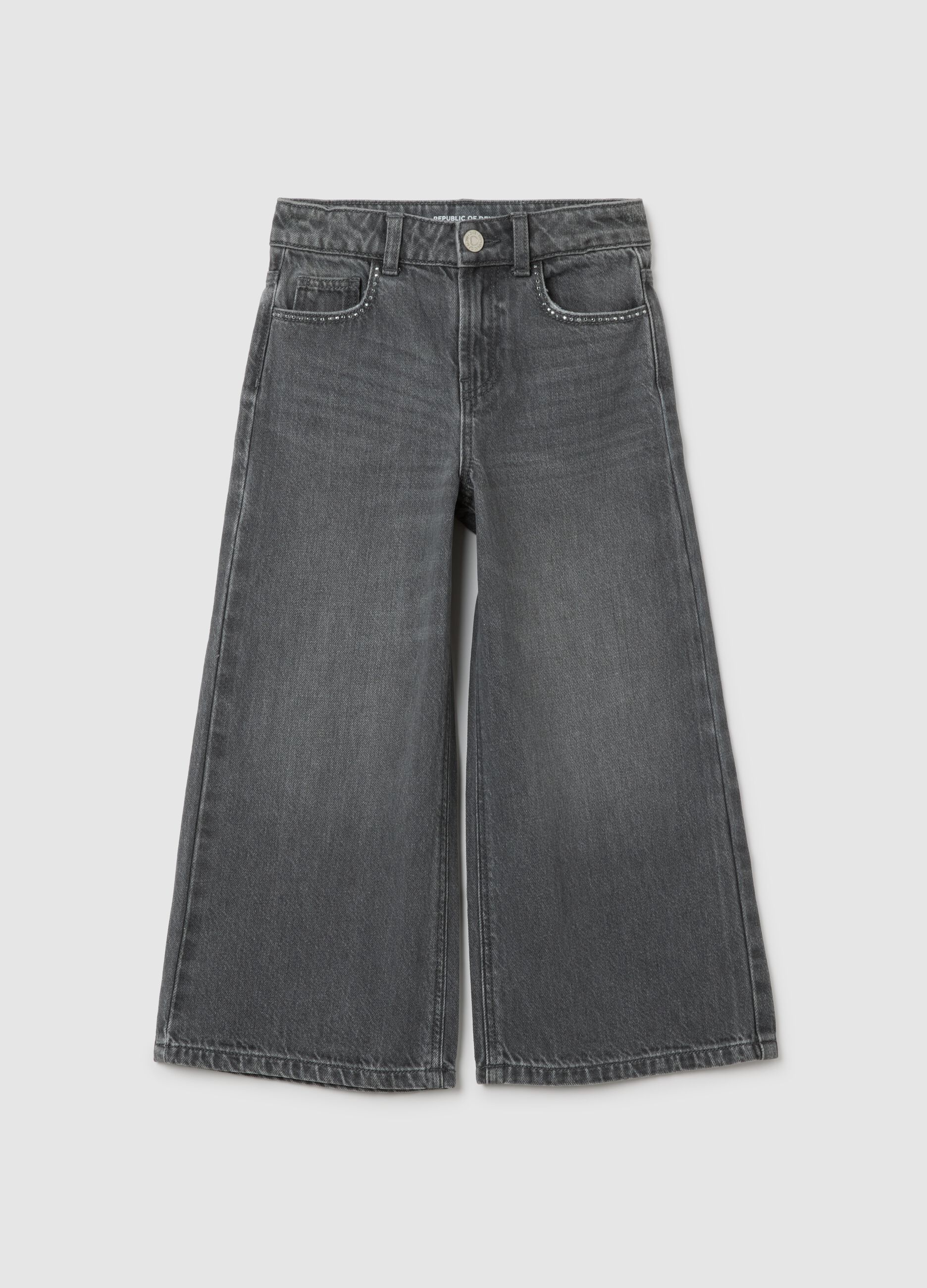 Girls' grey wide leg jeans in pure cotton
