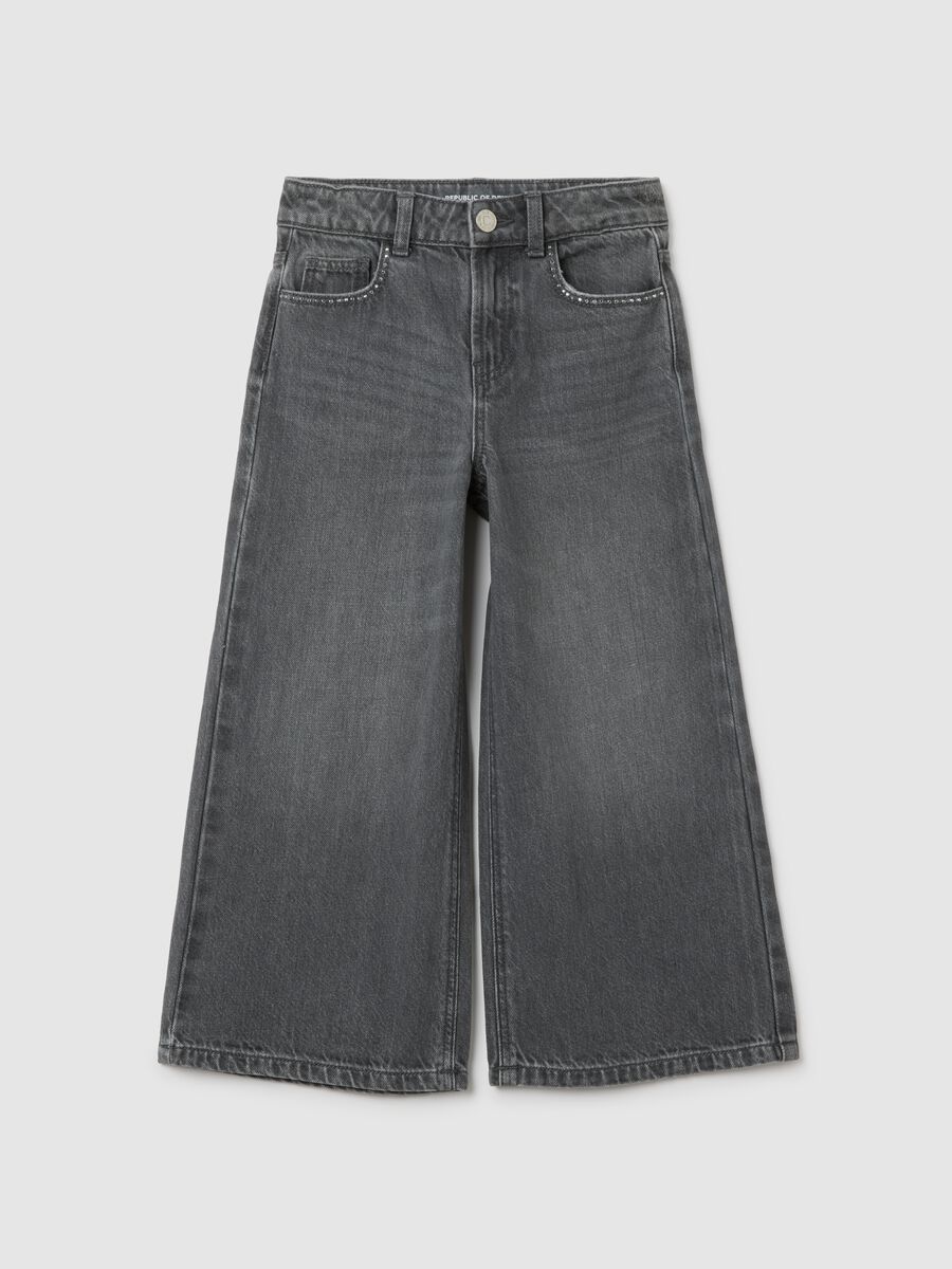 Girls' grey wide leg jeans in pure cotton_0