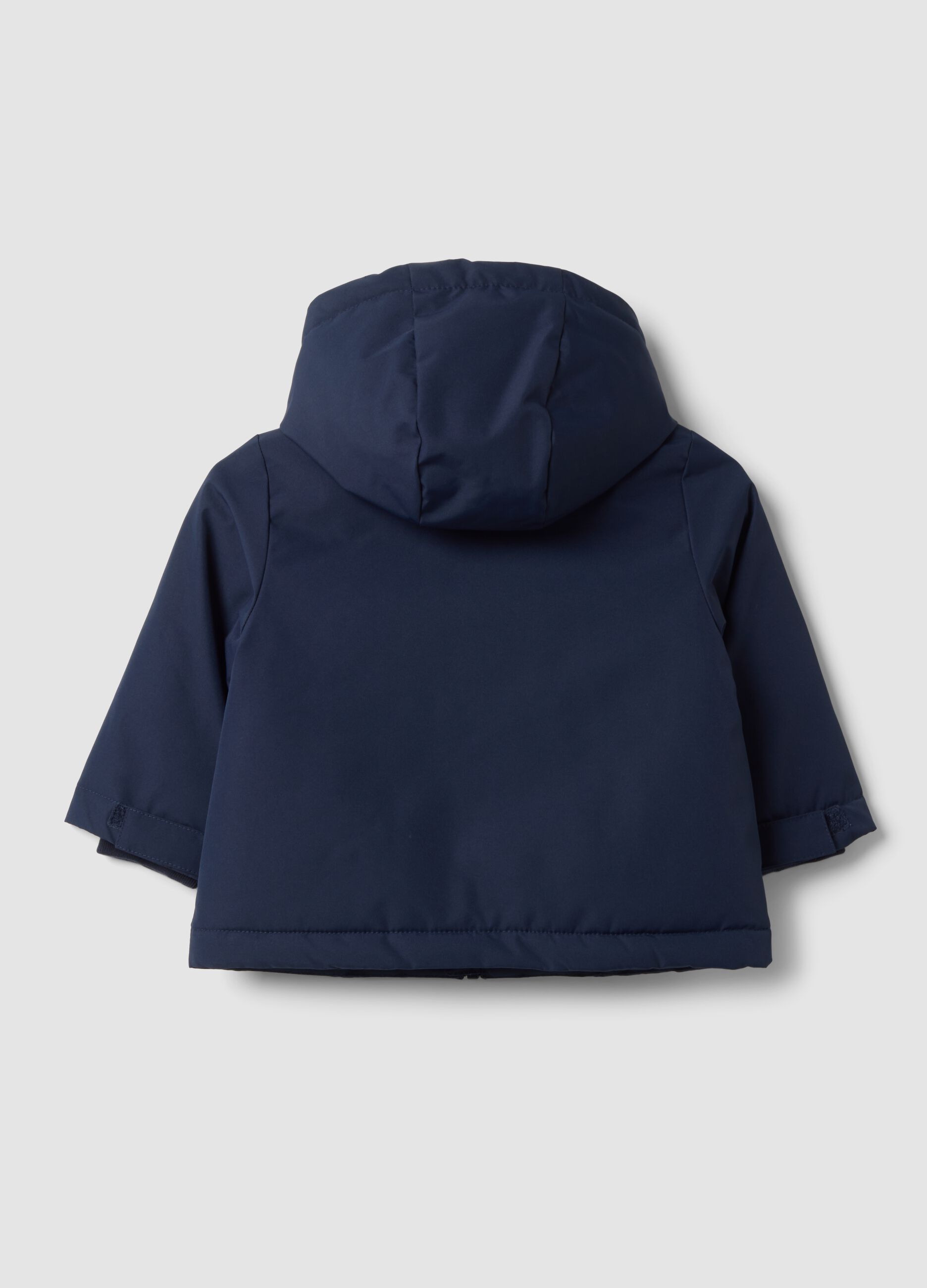 Giacca blu imbottita con cappuccio e zip per bimbo