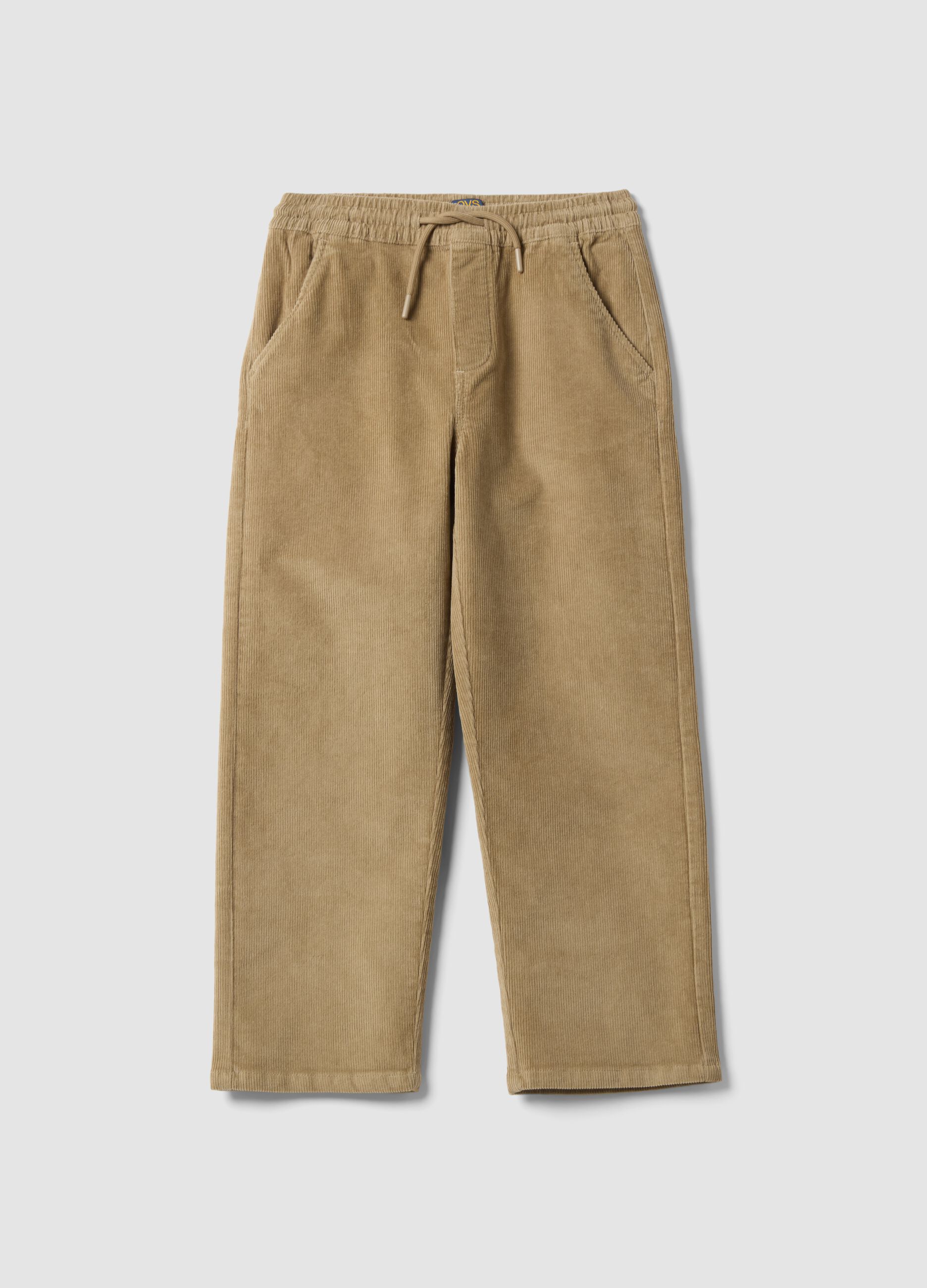Beige ribbed relaxed-fit joggers in stretch cotton