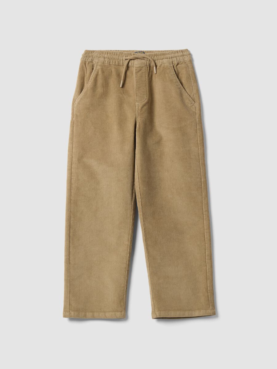 Beige ribbed relaxed-fit joggers in stretch cotton_0