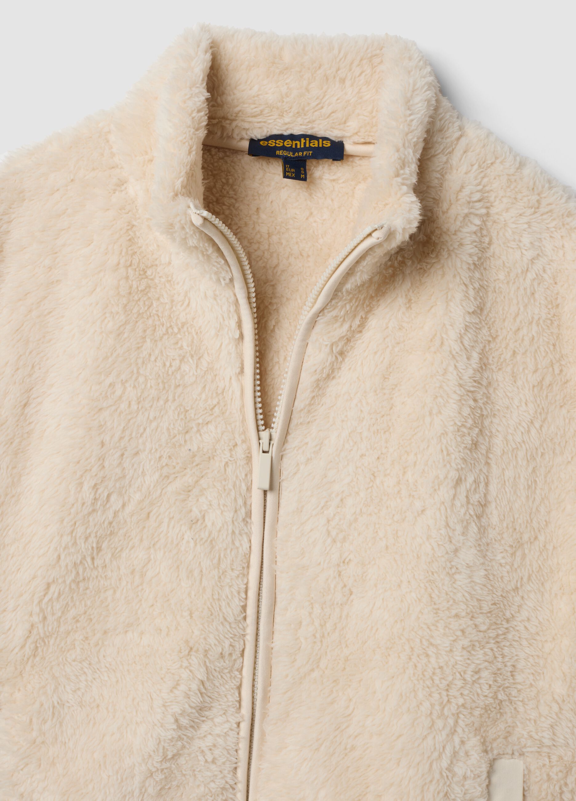 Gilet bianco regular fit con effetto teddy