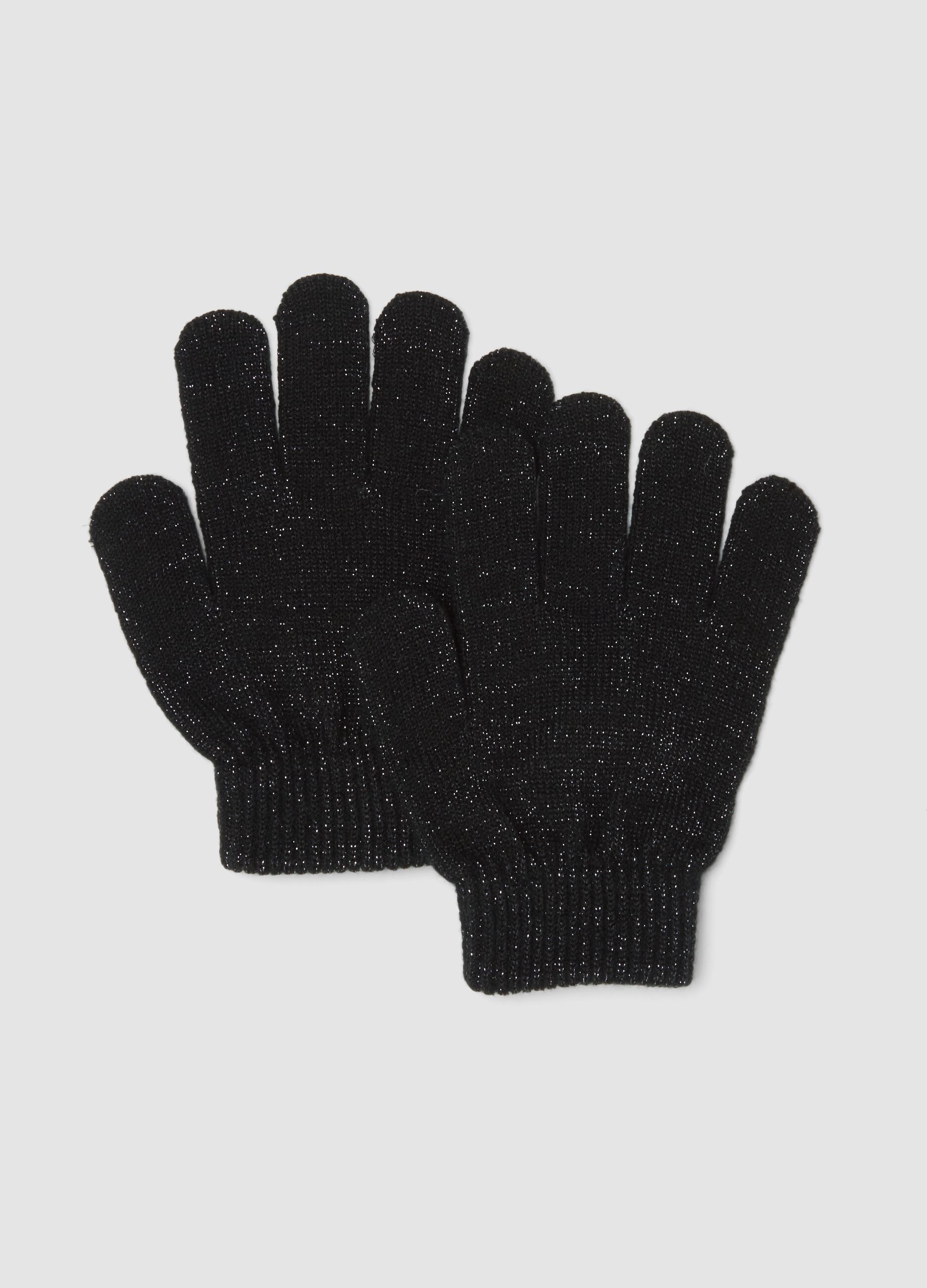 Black stretch-fabric gloves with shimmer threads