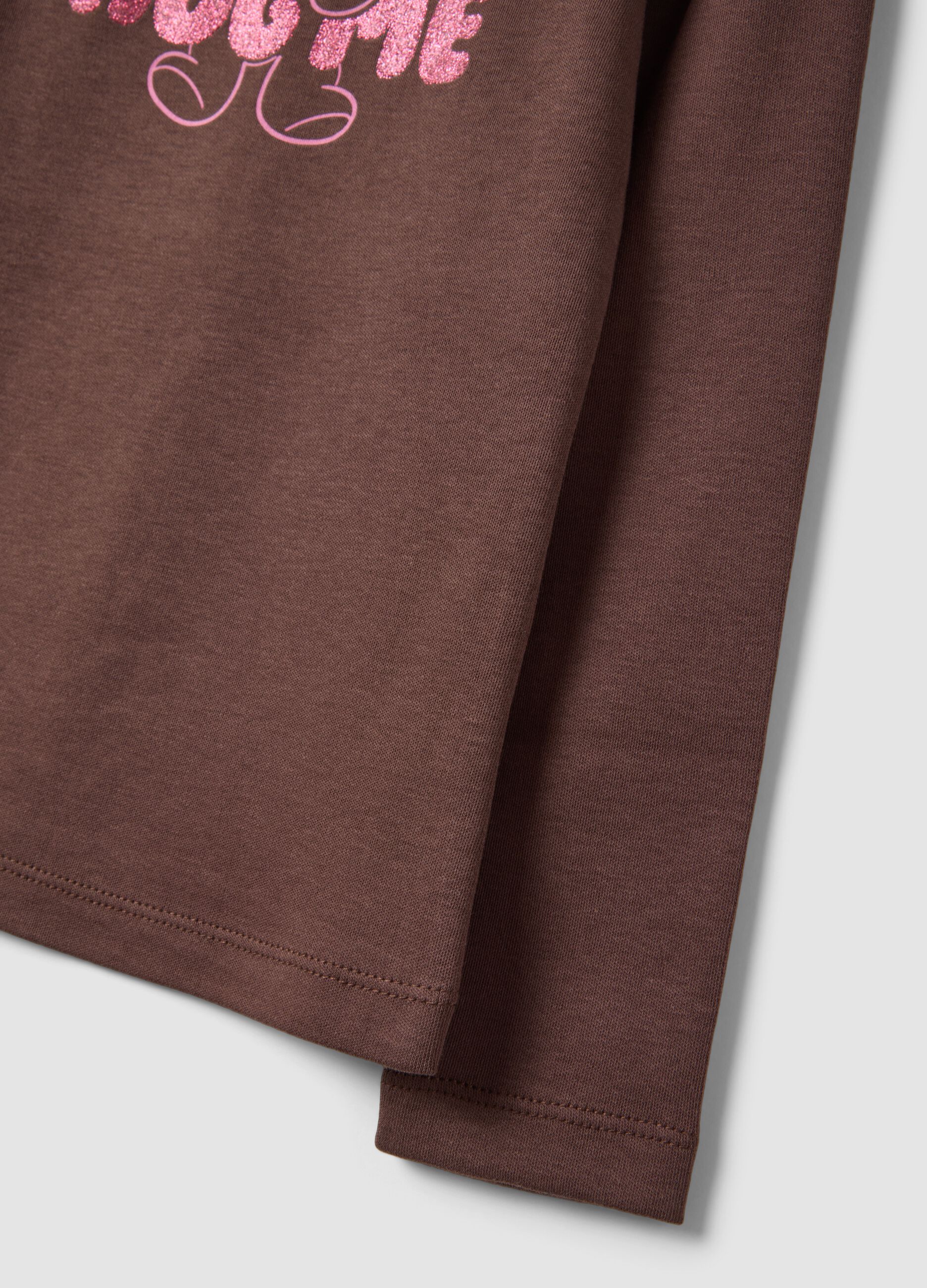 Brown organic cotton T-shirt with high neck