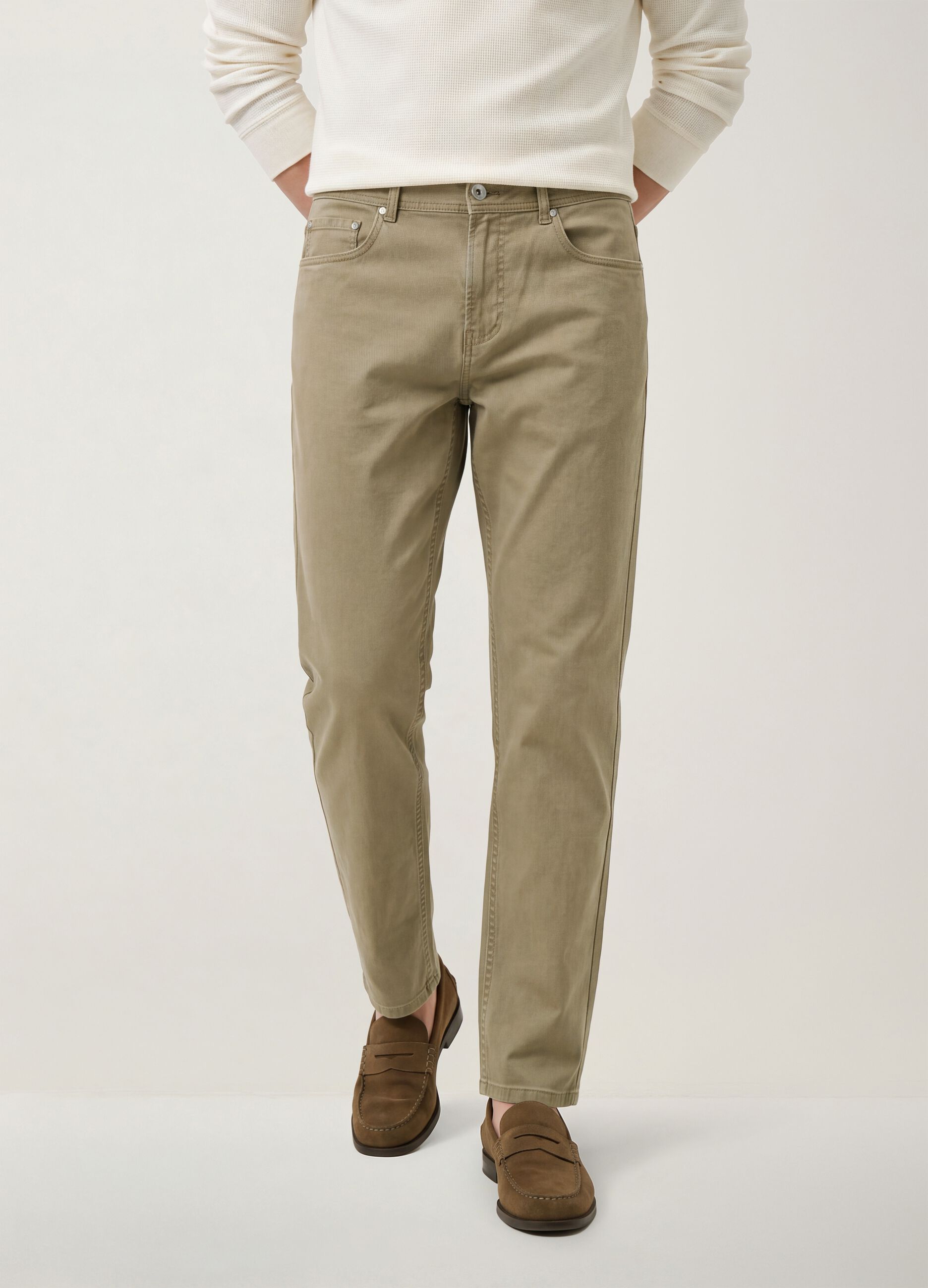 Pantaloni beige in cotone elasticizzato slim fit