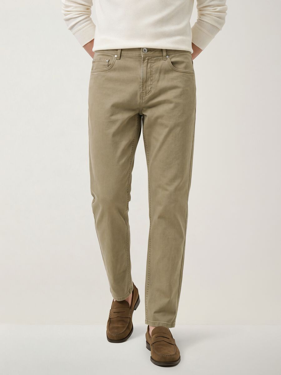 Pantaloni beige in cotone elasticizzato slim fit_2