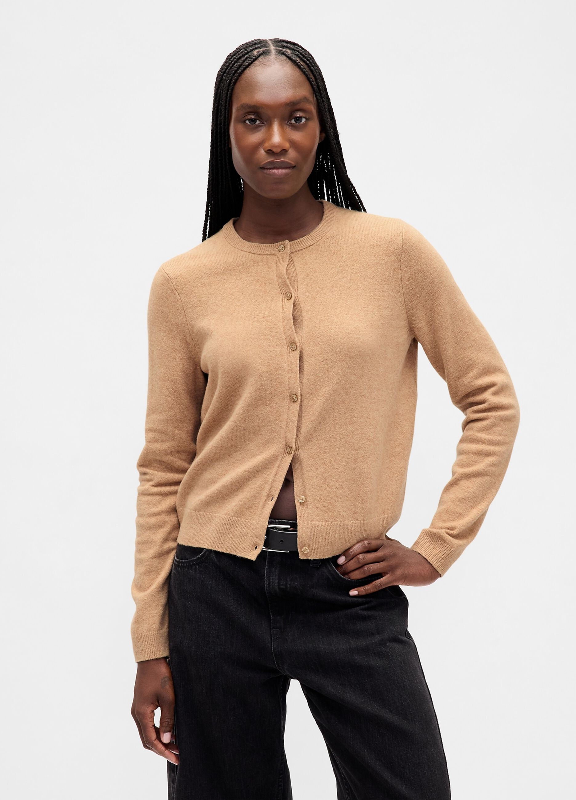 Beige cotton blend cardigan