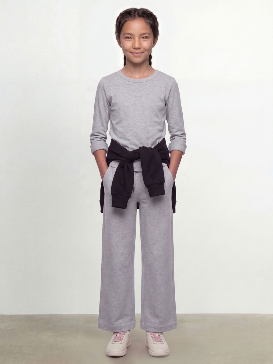 Grey organic cotton and stretch viscose T-shirt with ribbed neckline for girls_1