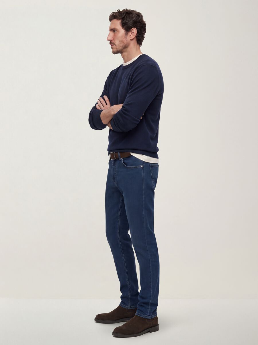 Blue slim-fit stretch cotton trousers_4