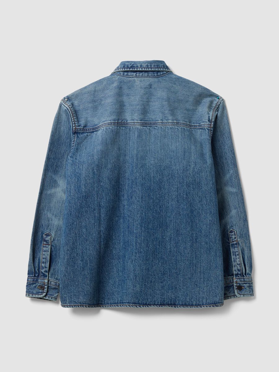 Blue pure cotton denim shirt, regular fit_6