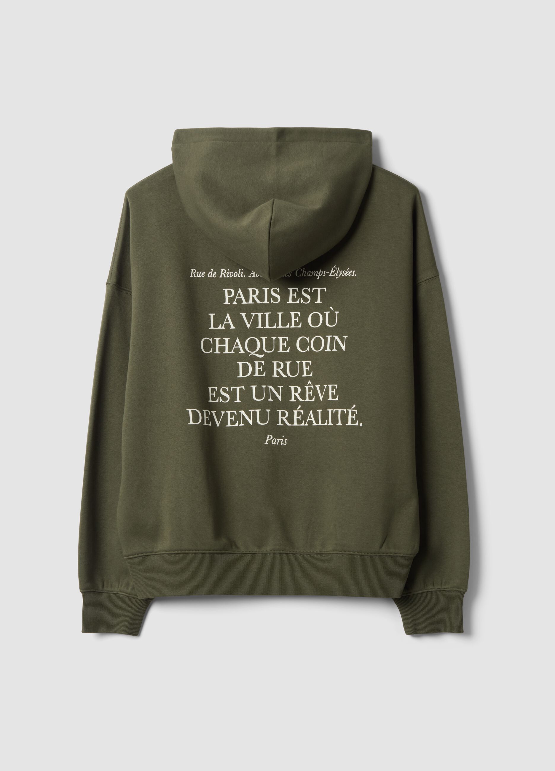 Green cotton-blend hoodie with crew neck