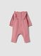 Pink organic cotton sleepsuit with ruffles and chest embroidery_1