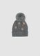Grey knitted hat with pom pom and teddy bear pattern_0