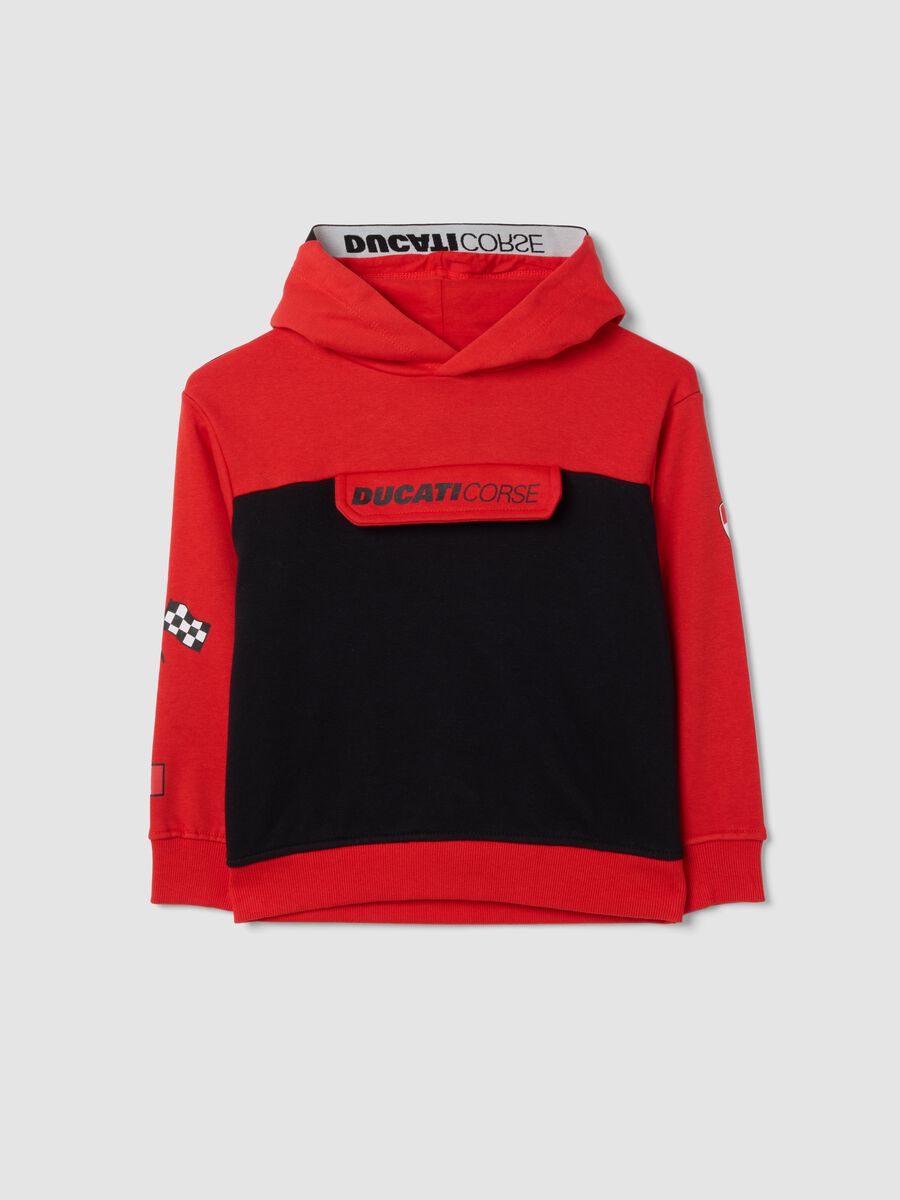 Black and red cotton-blend fleece hoodie with Ducati styling_0