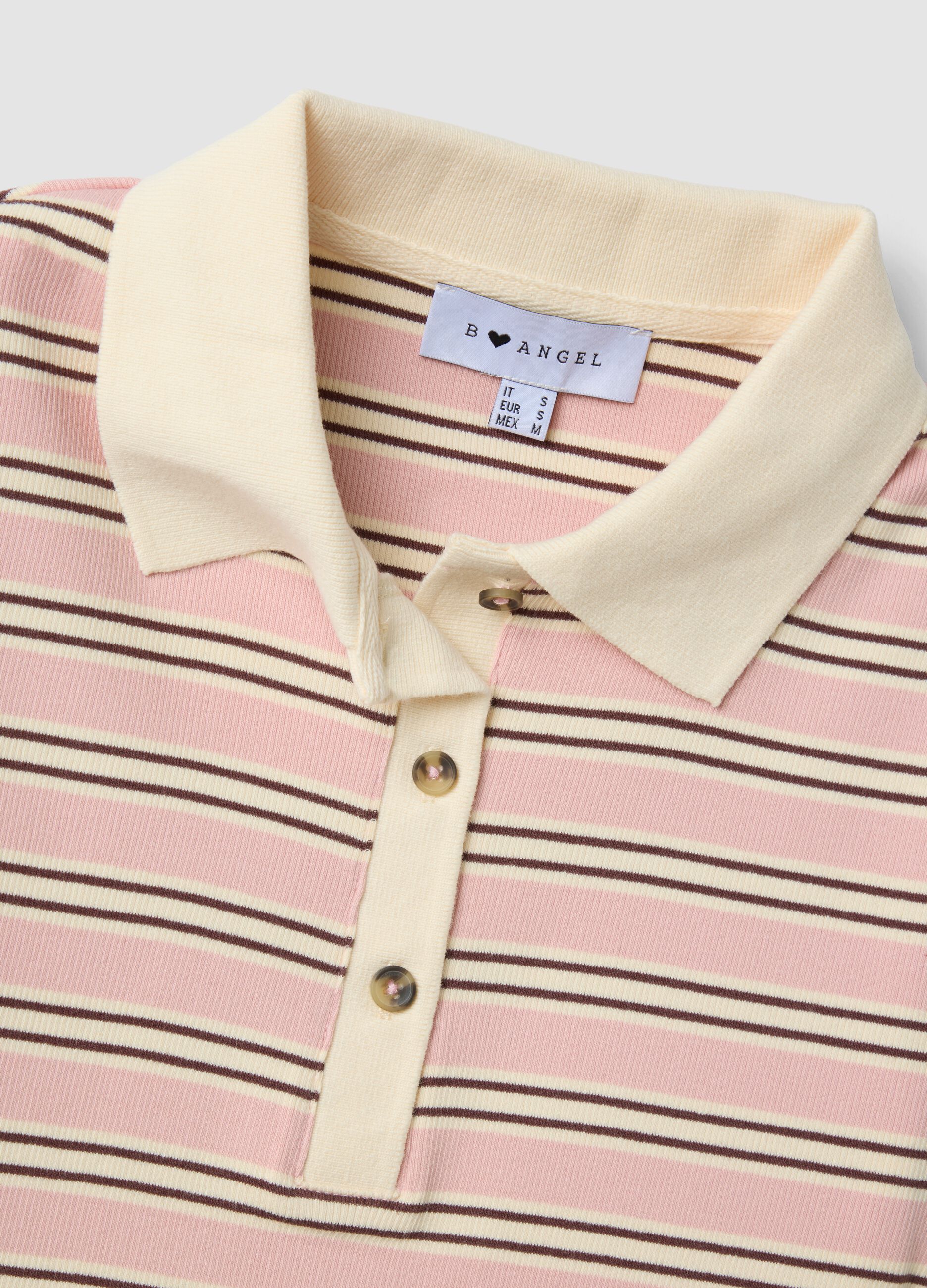 Polo crop rosa in cotone elasticizzato a righe regular fit