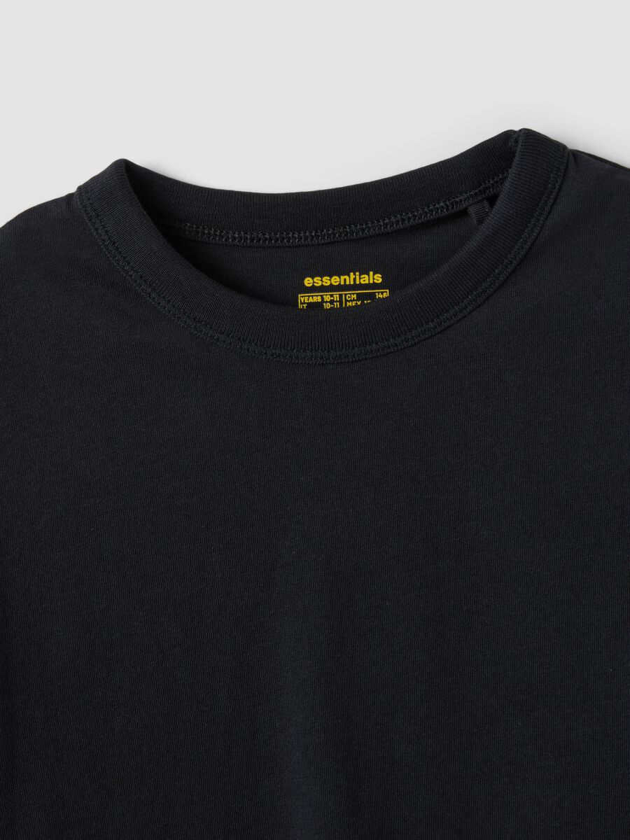Black pure cotton T-shirt with ribbed neckline for girls_2