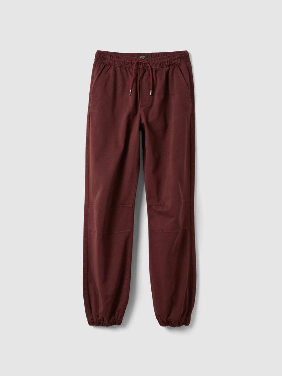 Red stretch cotton joggers with elasticated cuffs, comfort fit_0