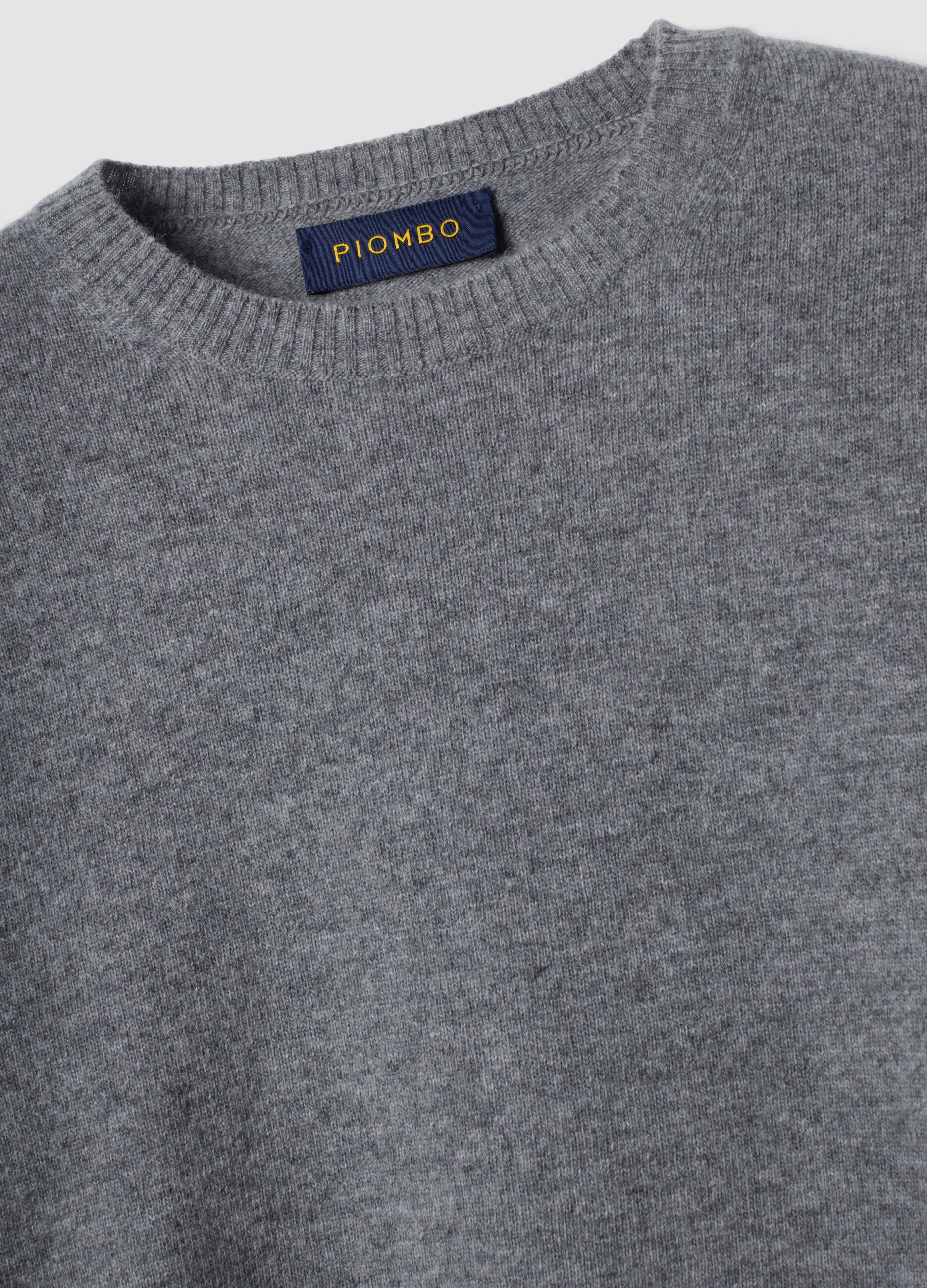 Grey pure lambswool crew-neck jumper, regular fit