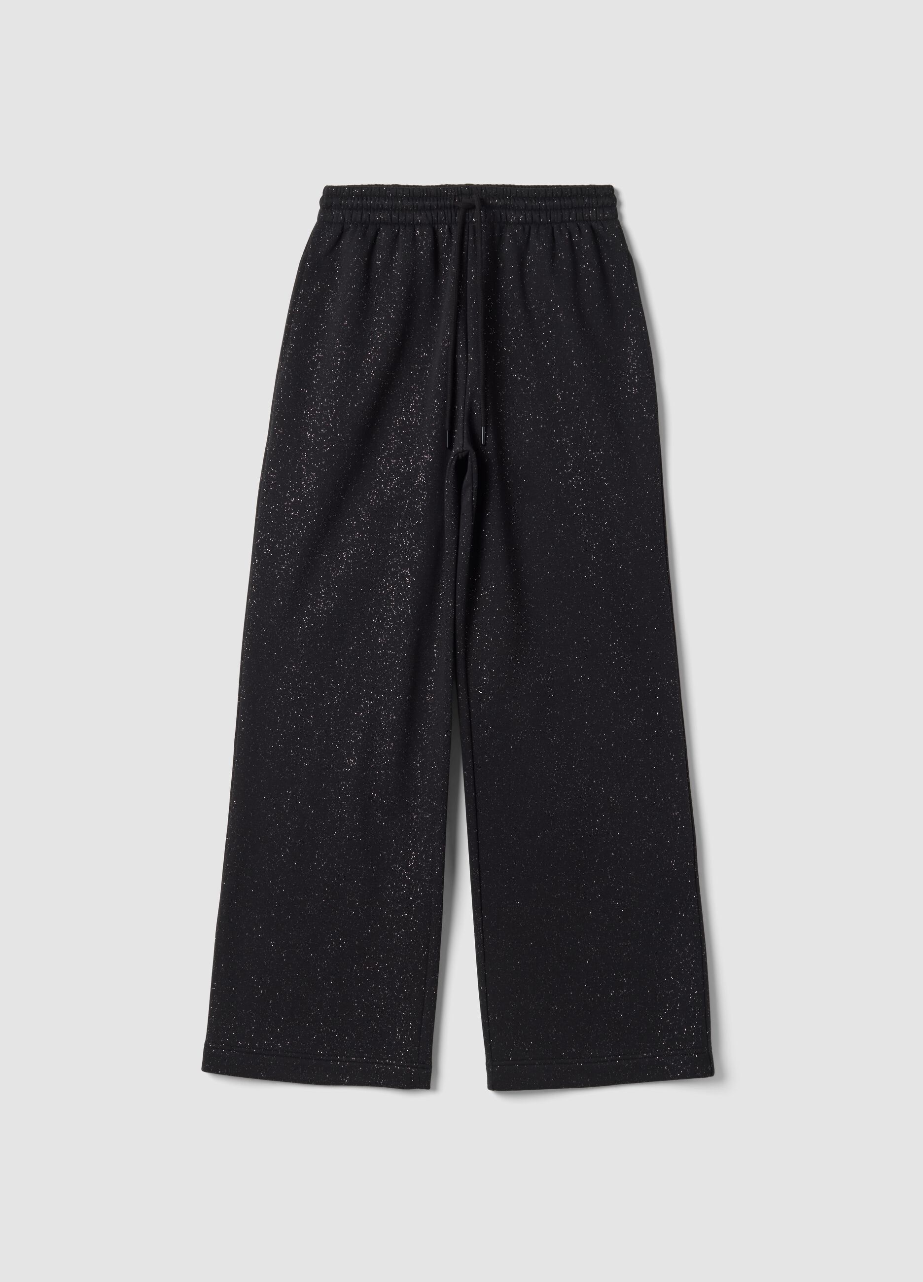 Black wide-leg cotton-blend trousers with lurex