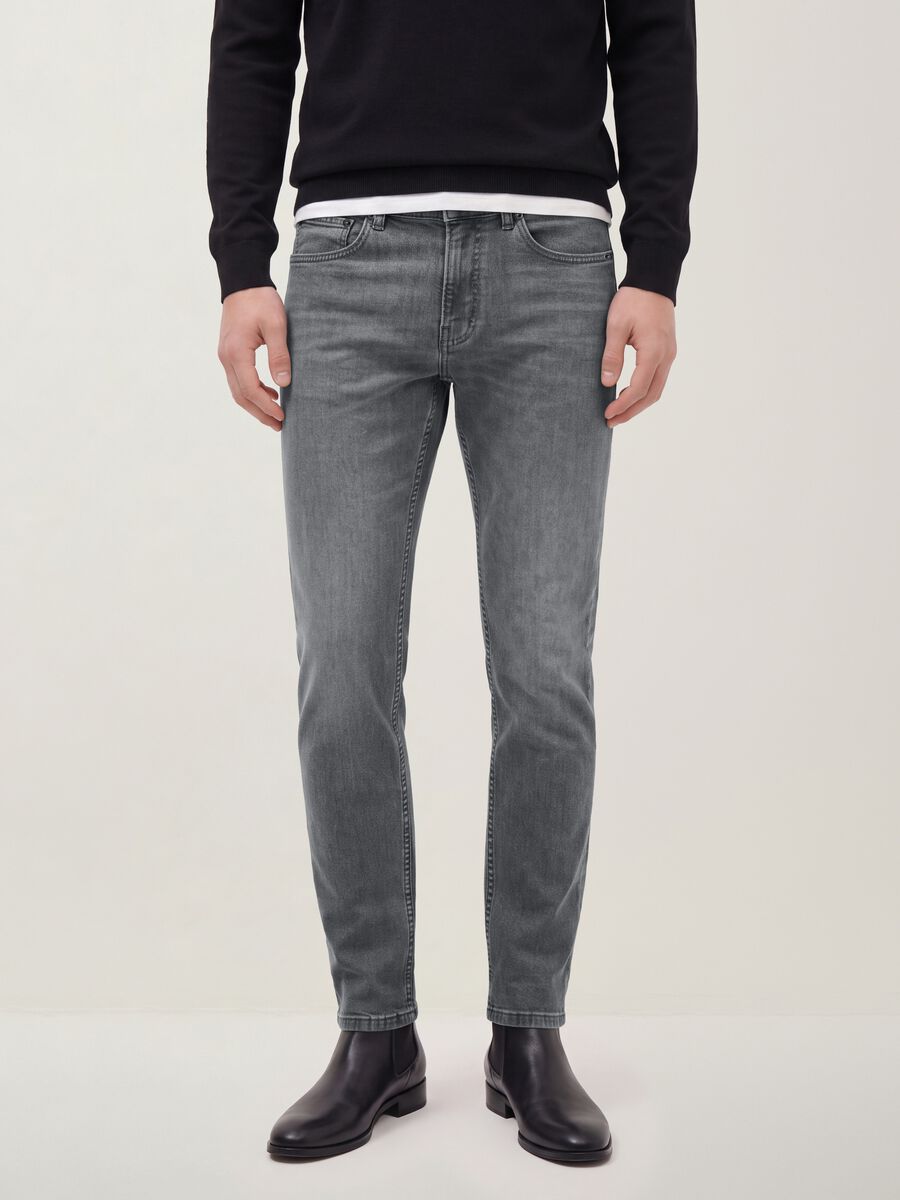 Men&rsquo;s grey denim slim-fit stretch cotton jeans_1