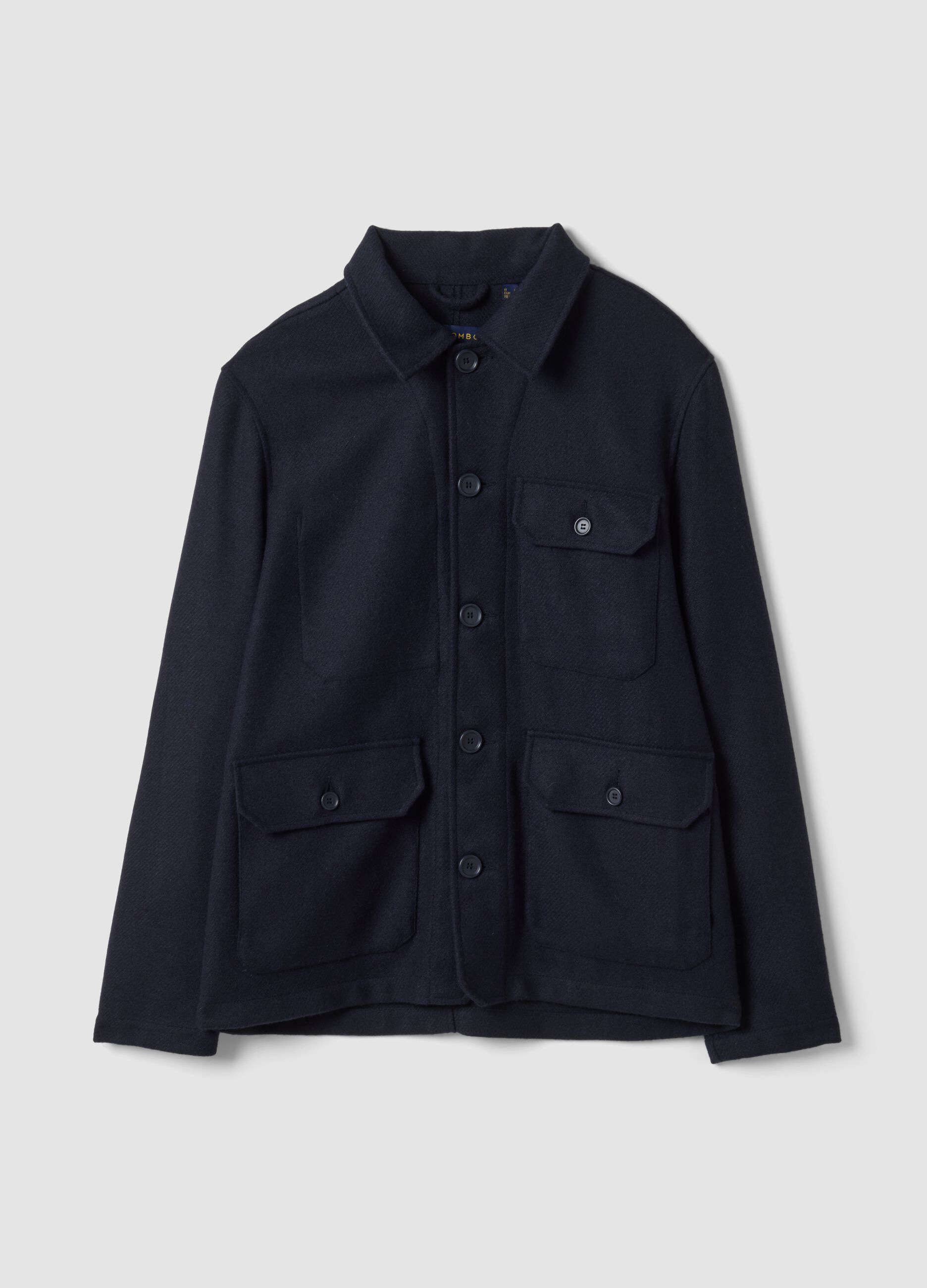 Blue wool-blend shacket with buttons and four pockets