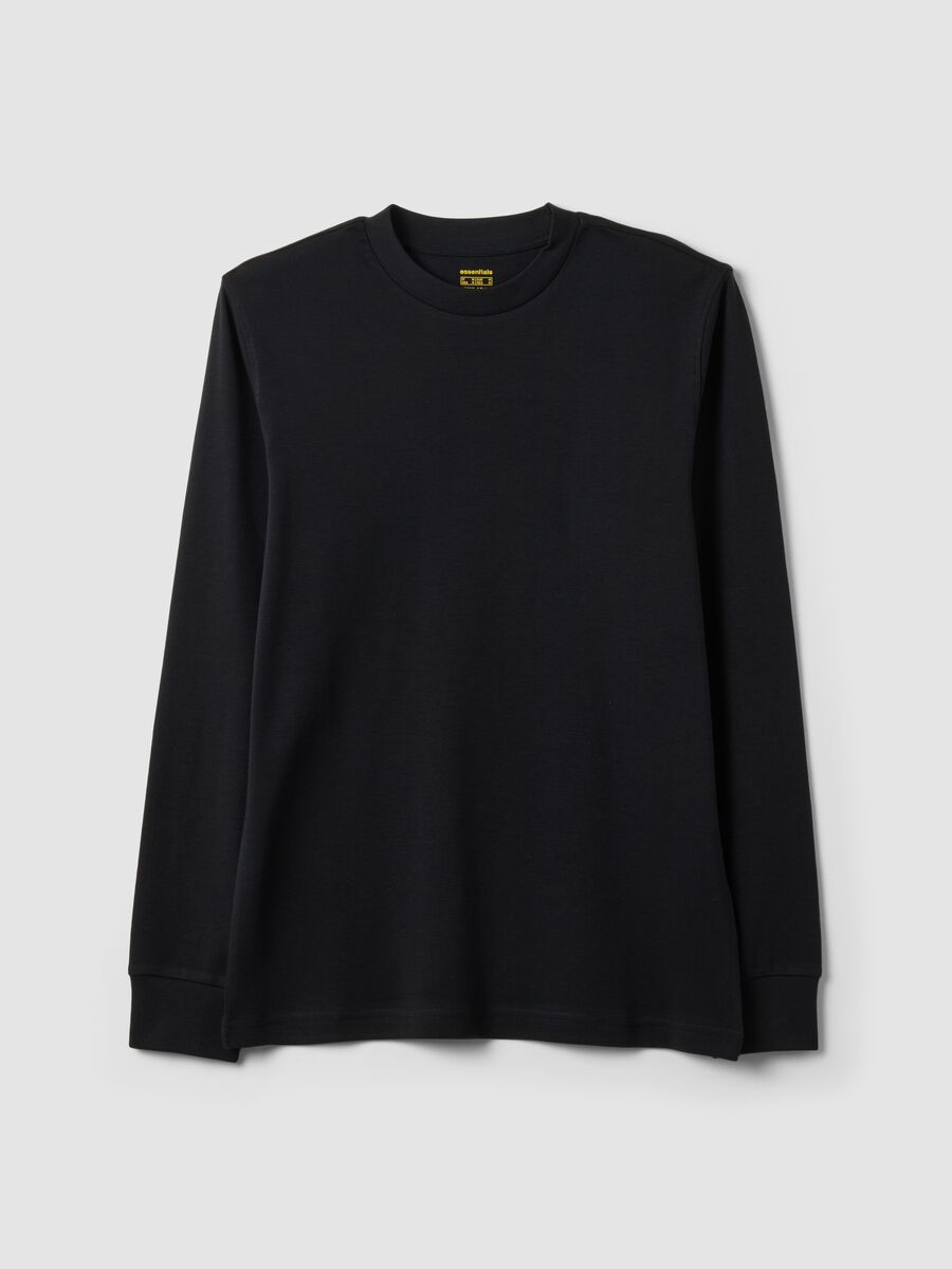 Black pure cotton long-sleeve crew-neck T-shirt, regular fit_4