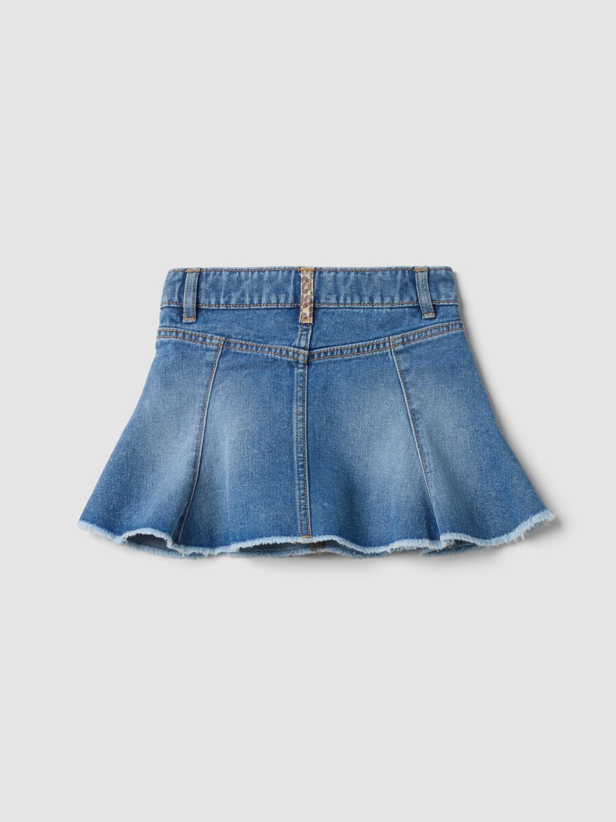 Blue pure cotton denim skirt with frayed hem_1