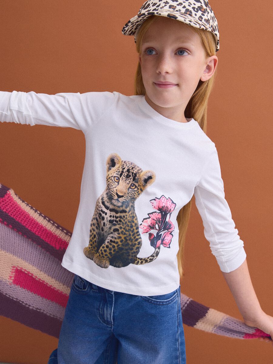 Beige stretch cotton cap with animal print_3