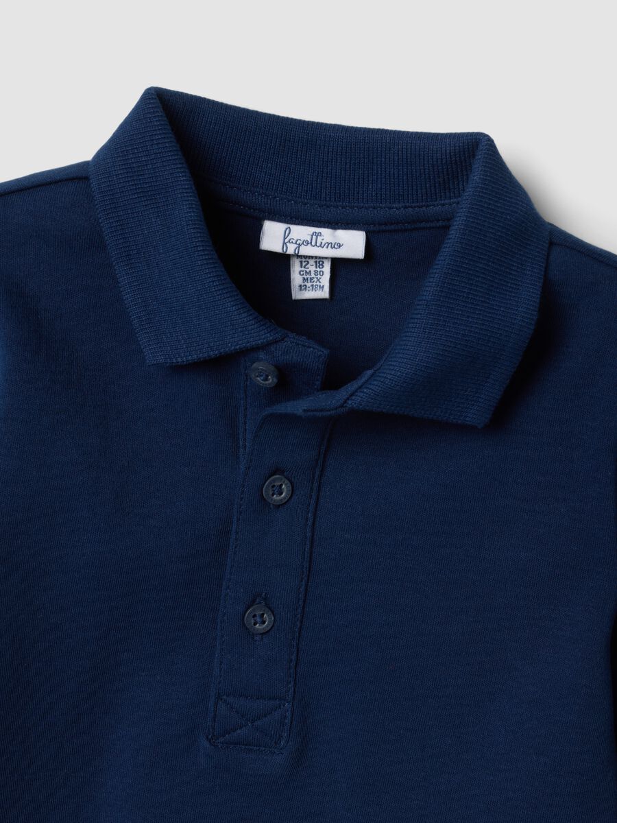 Blue long-sleeve polo shirt in pure organic cotton for baby boy_2