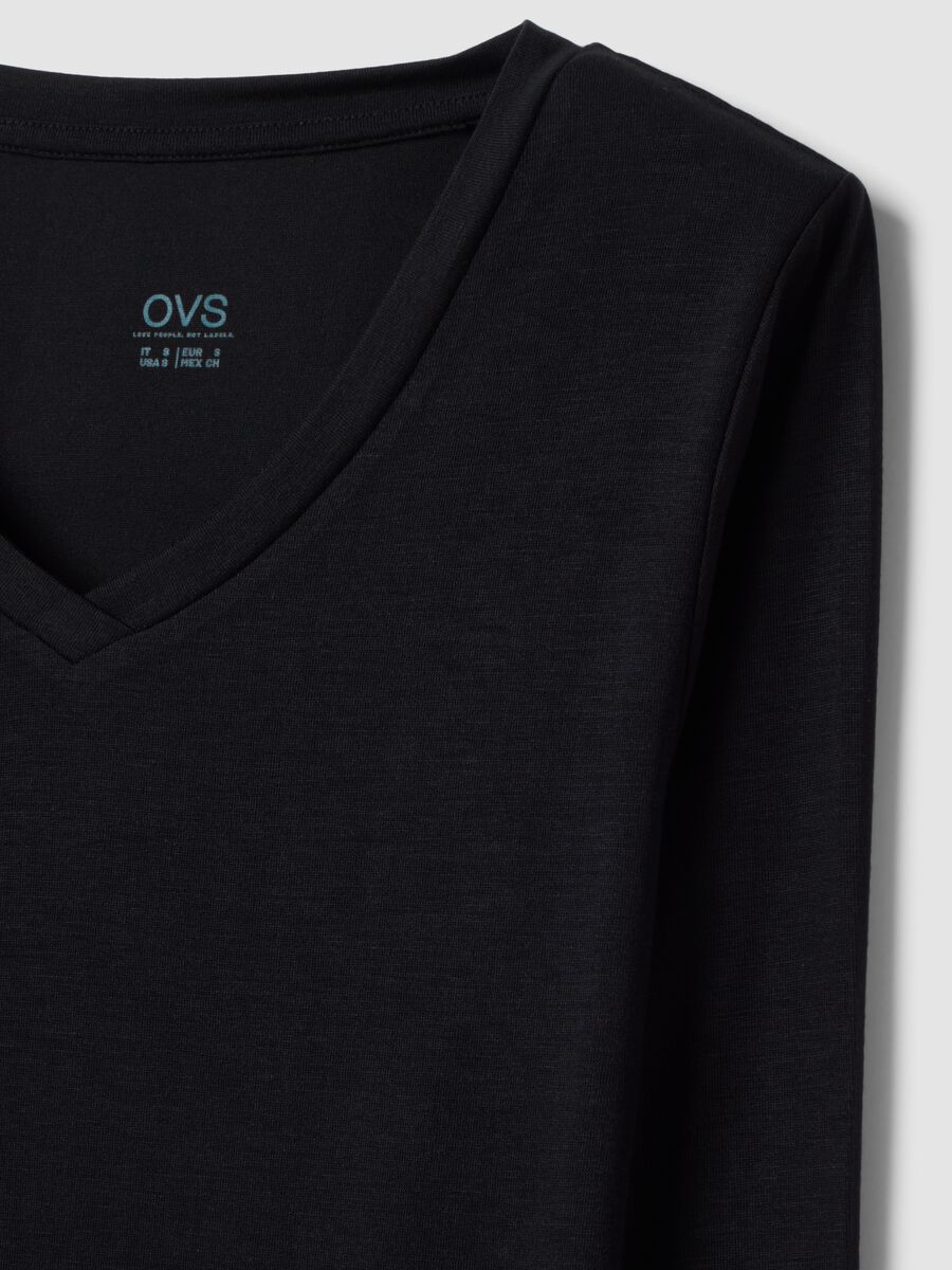 Black stretch modal crew-neck T-shirt, regular fit_1