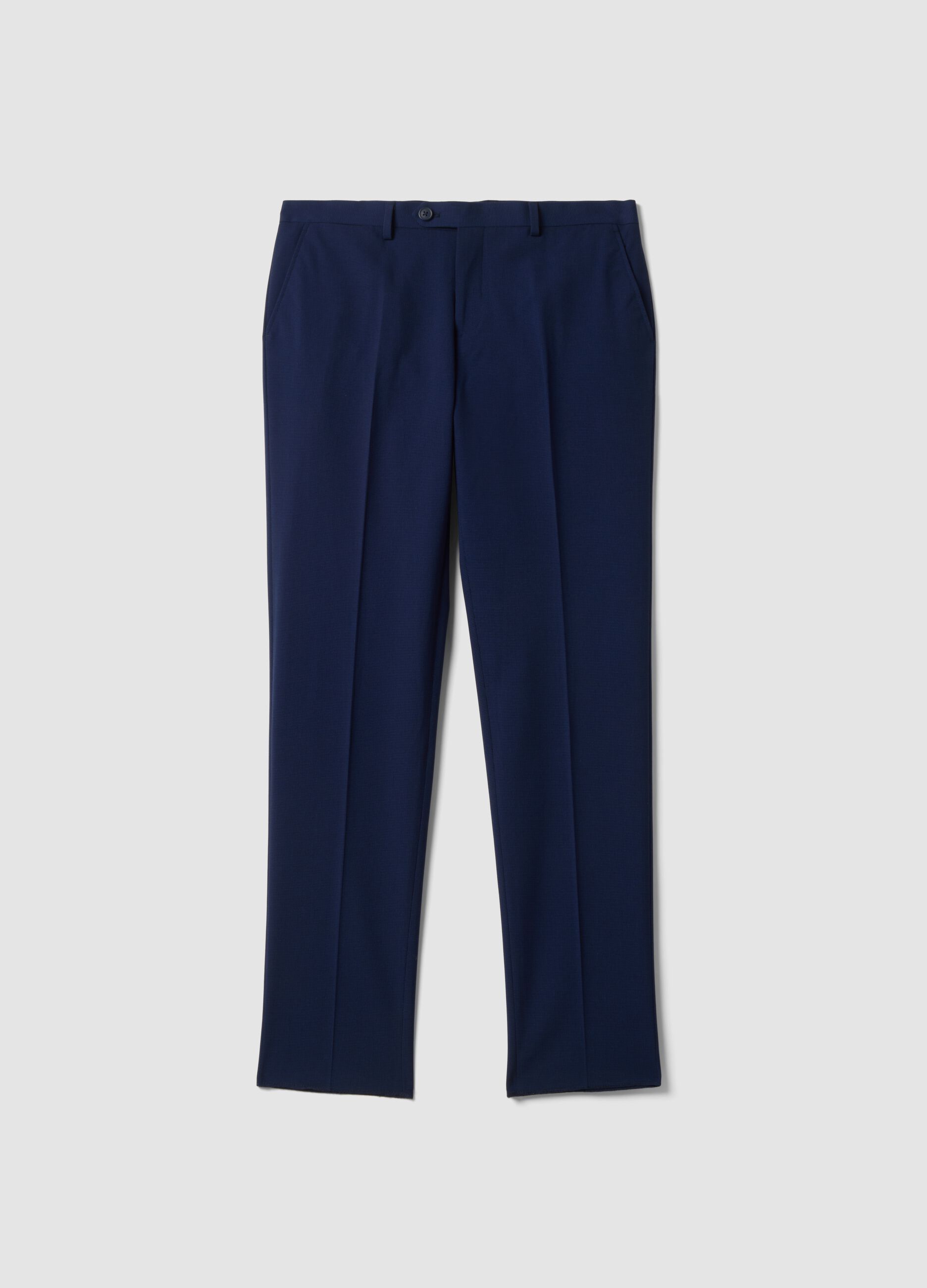 Blue slim-fit stretch formal trousers