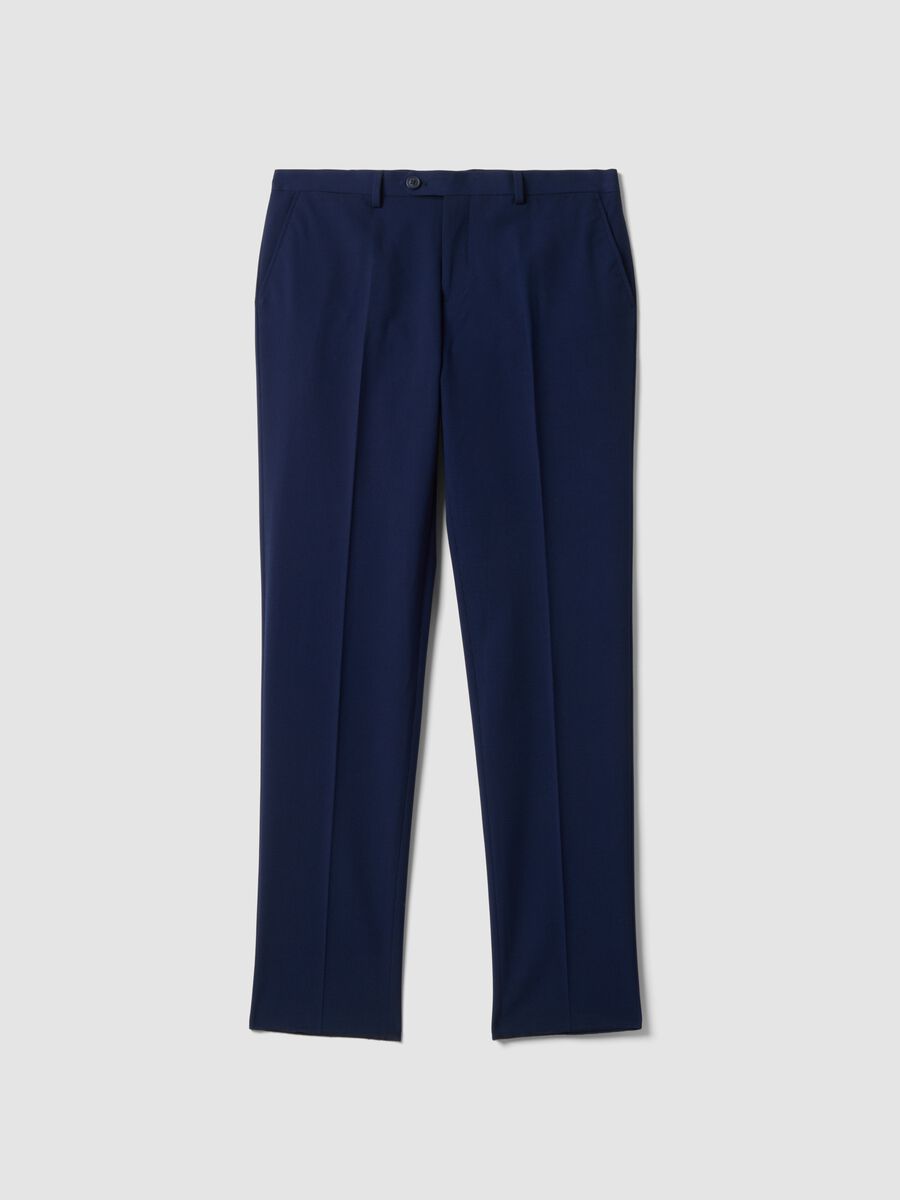Blue slim-fit stretch formal trousers_0