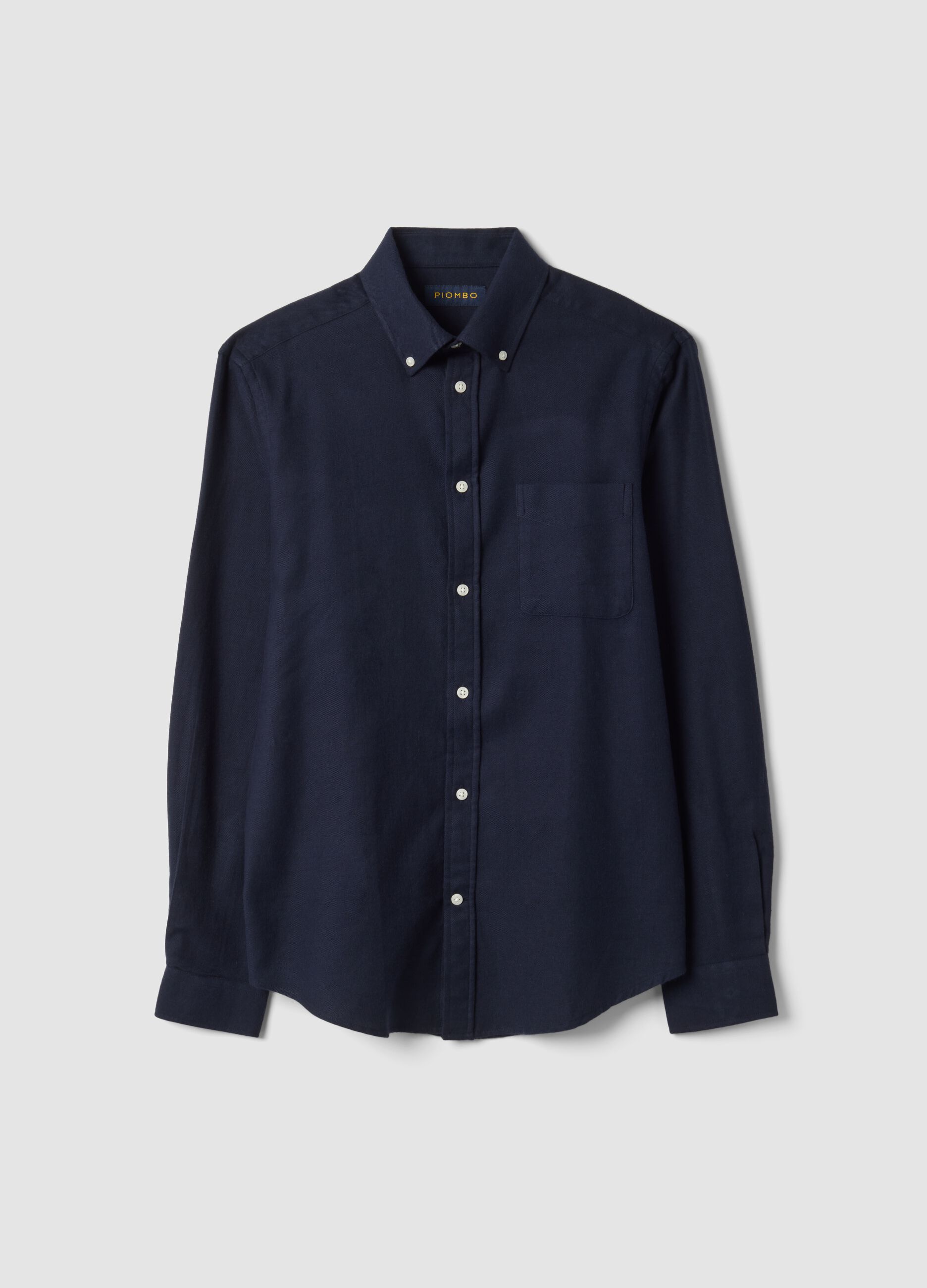 Camicia blu navy in flanella di puro cotone regular fit