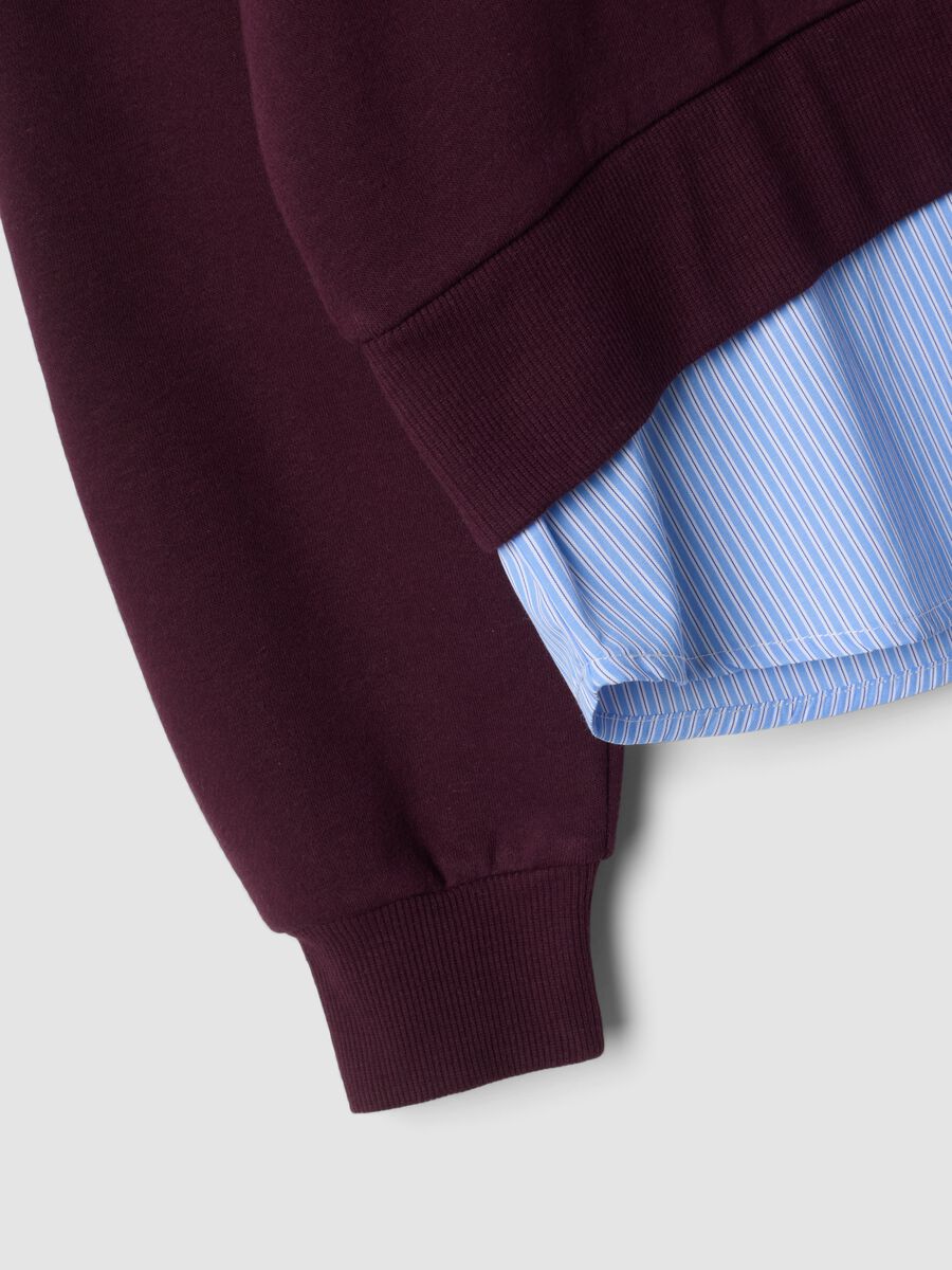 Purple cotton-blend hoodie with faux shirt hem_1