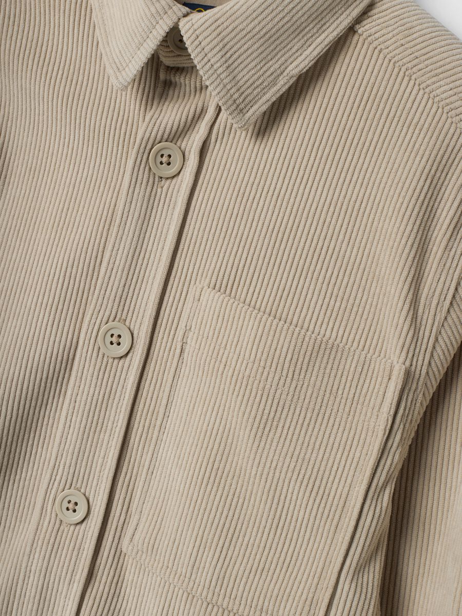 Beige ribbed shirt with buttons and chest pocket_1