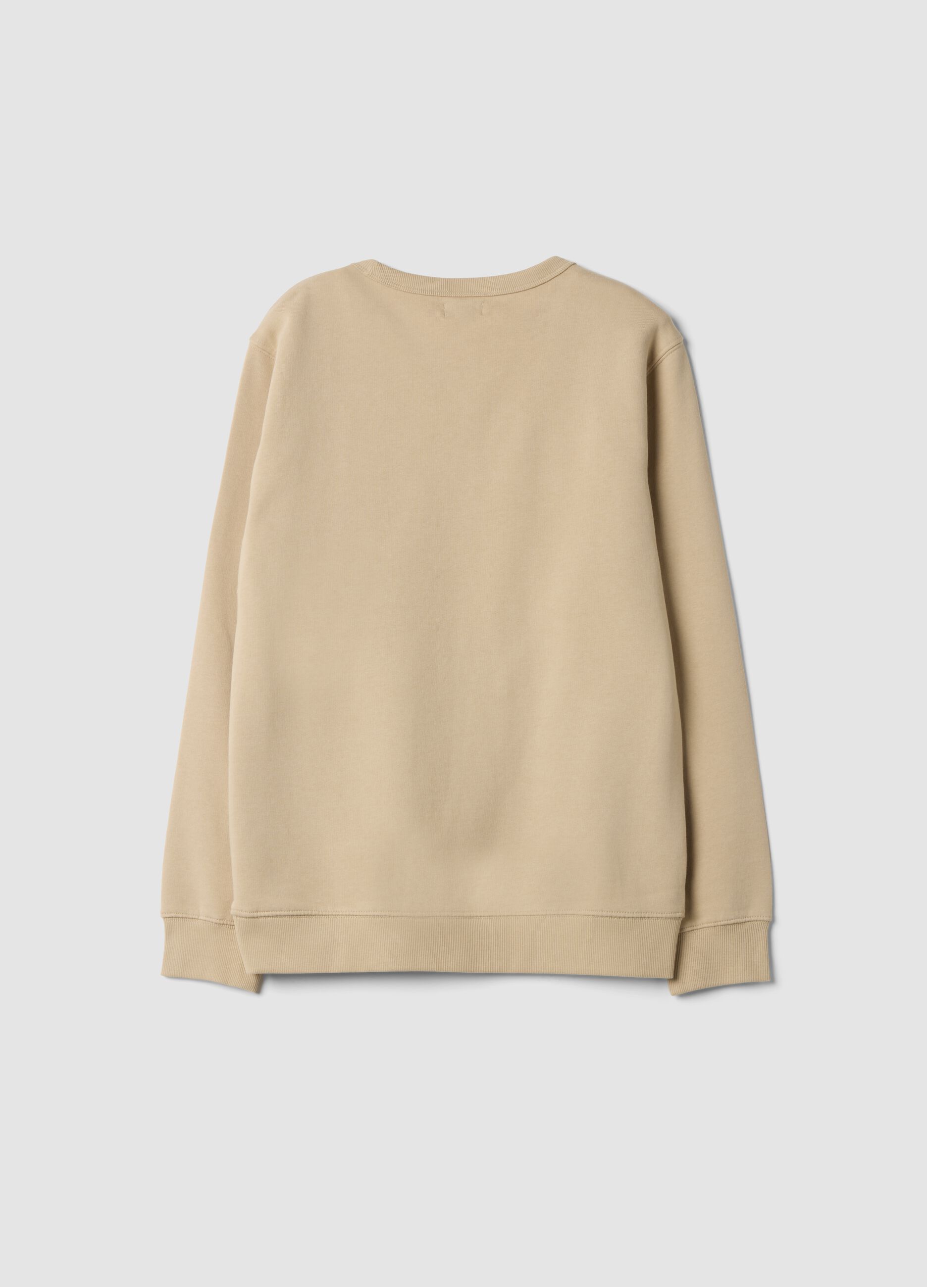 Beige organic cotton crew-neck sweatshirt