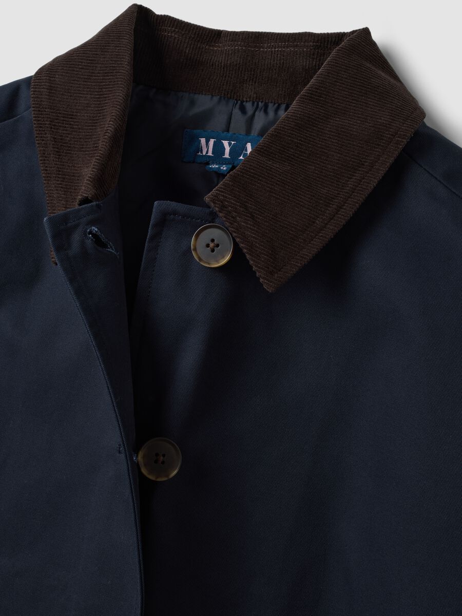 Blue pure cotton jacket with contrasting collar, regular fit_5
